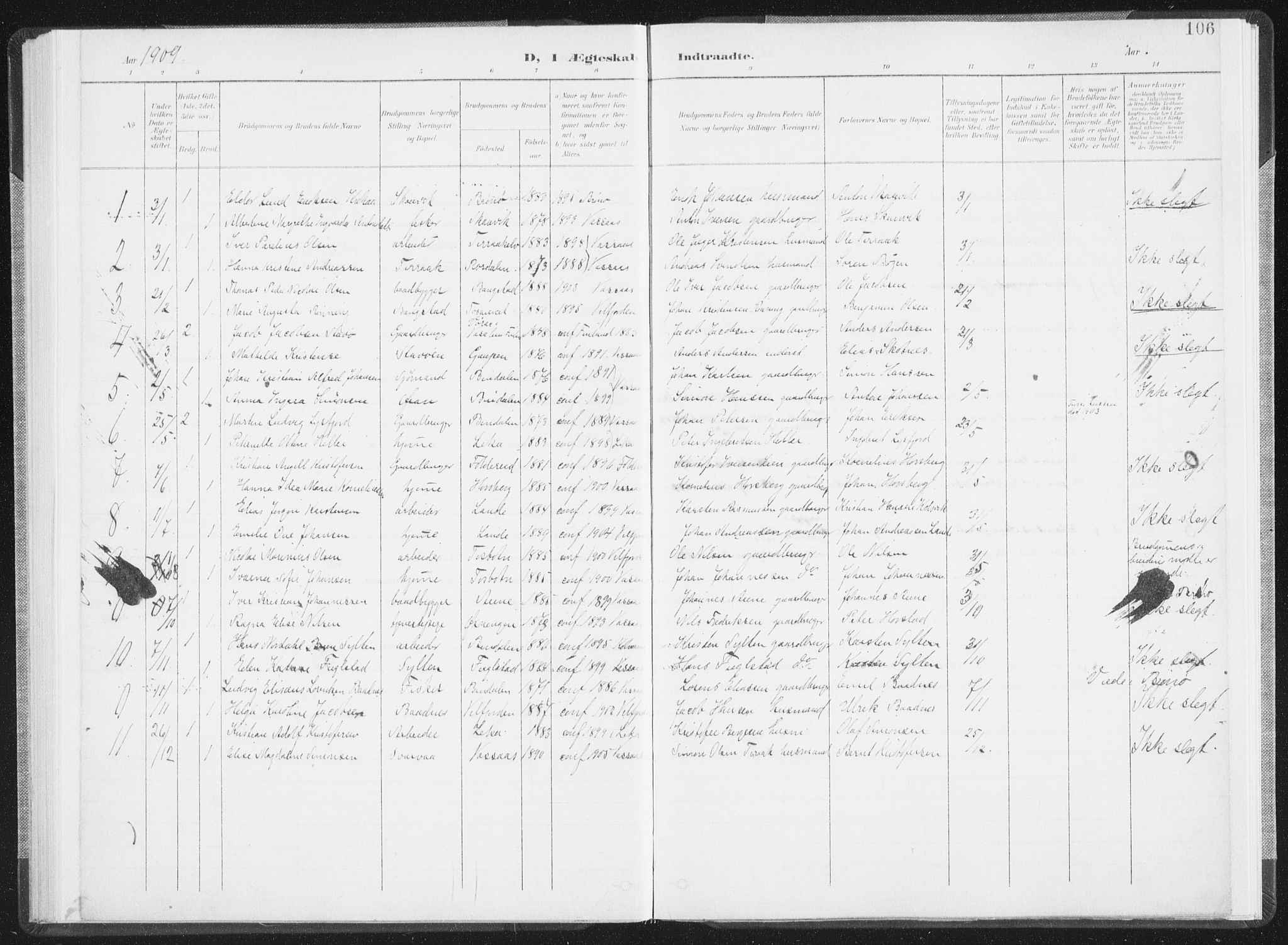 Ministerialprotokoller, klokkerbøker og fødselsregistre - Nordland, AV/SAT-A-1459/810/L0153: Parish register (official) no. 810A12, 1899-1914, p. 106