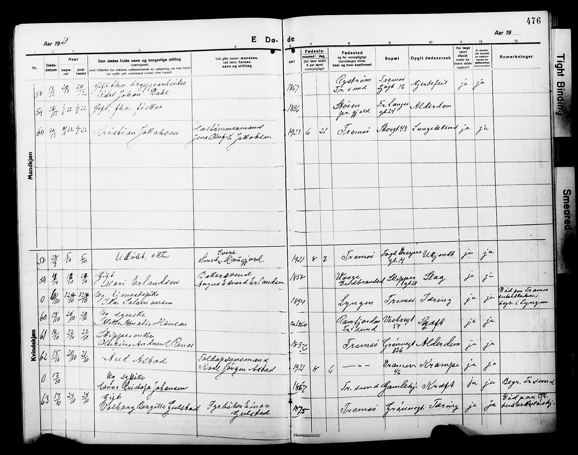Tromsø sokneprestkontor/stiftsprosti/domprosti, SATØ/S-1343/G/Gb/L0009klokker: Parish register (copy) no. 9, 1915-1925, p. 476