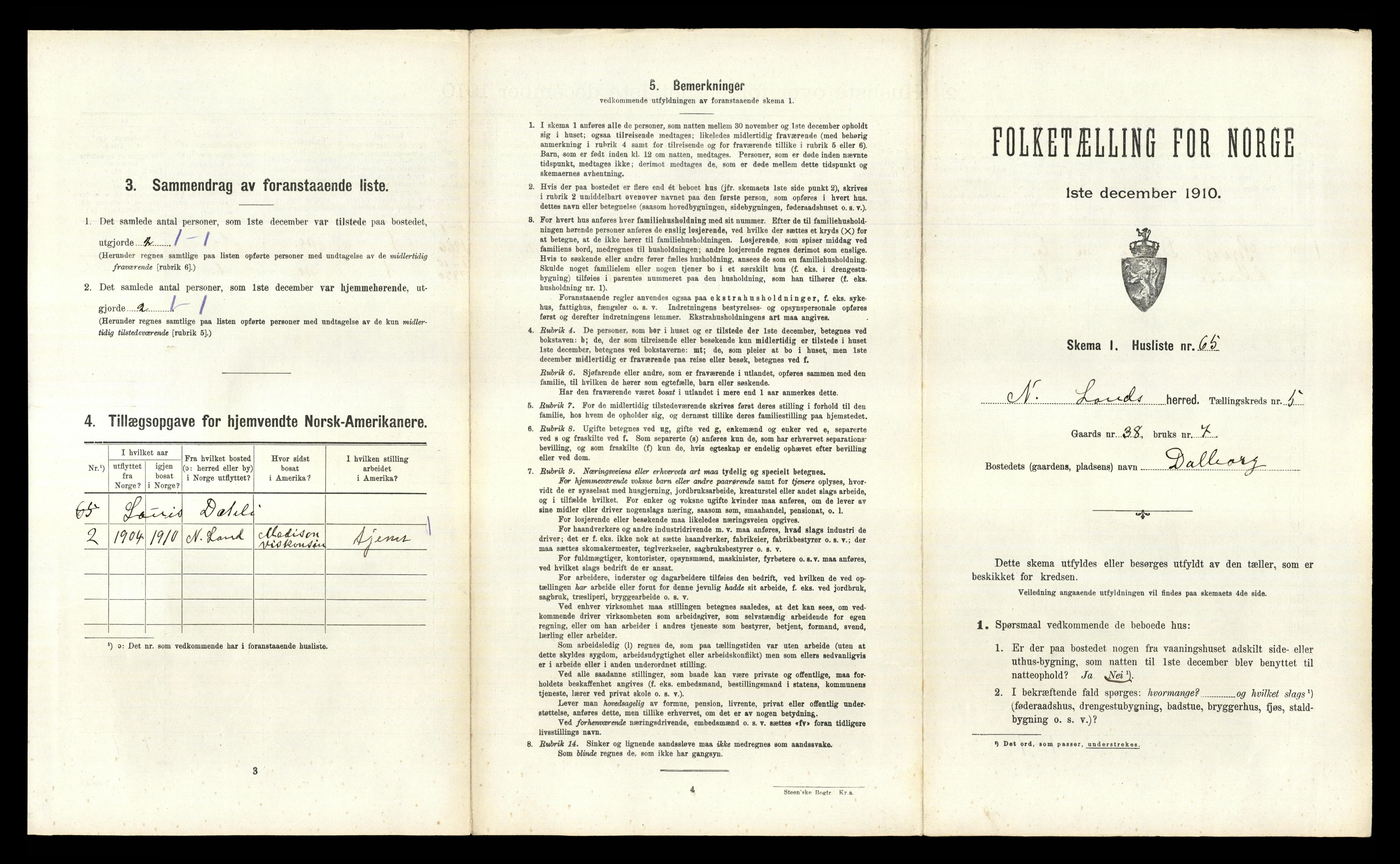 RA, 1910 census for Nordre Land, 1910, p. 589