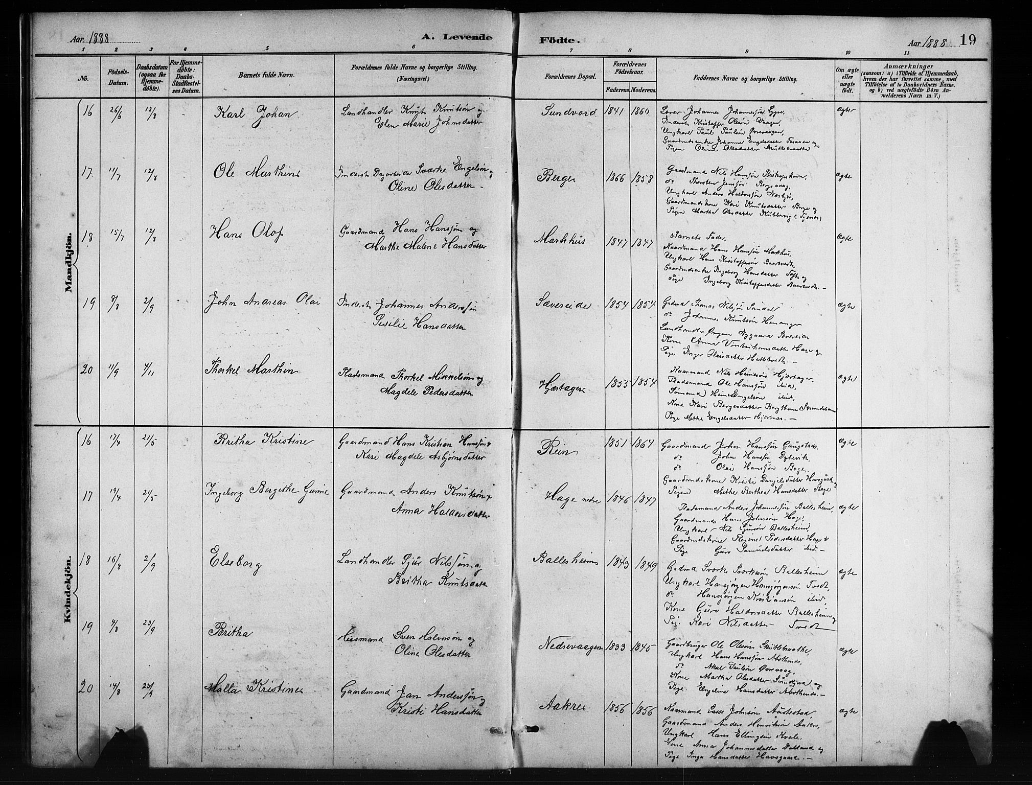 Fusa sokneprestembete, SAB/A-75401/H/Hab: Parish register (copy) no. C 2, 1886-1926, p. 19