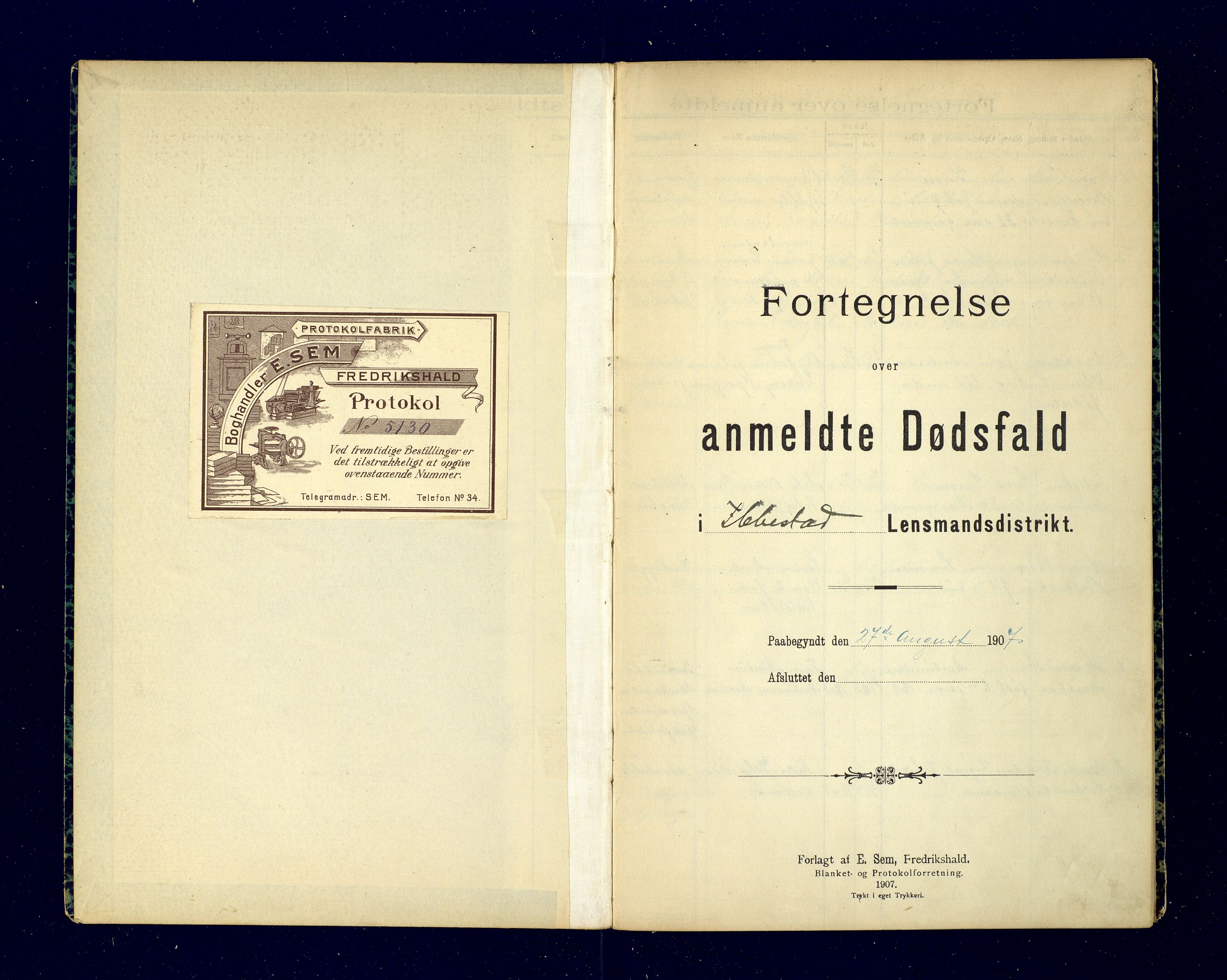 Ibestad lensmannskontor, AV/SATØ-S-1499/F/Fm/Fma/L0143: Dødsfallsprotokoll for Ibestad lensmannsdistrikt, 1907-1911