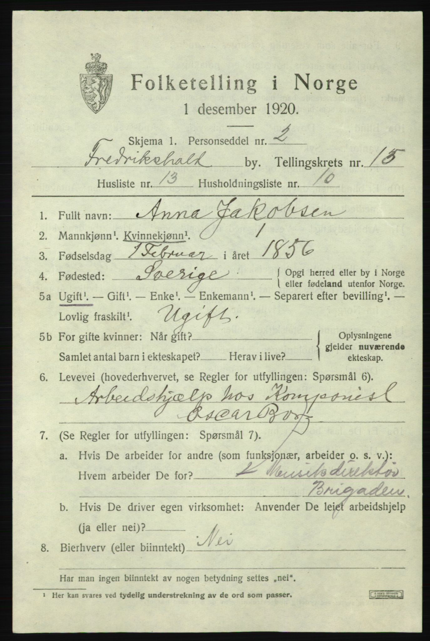 SAO, 1920 census for Fredrikshald, 1920, p. 23554