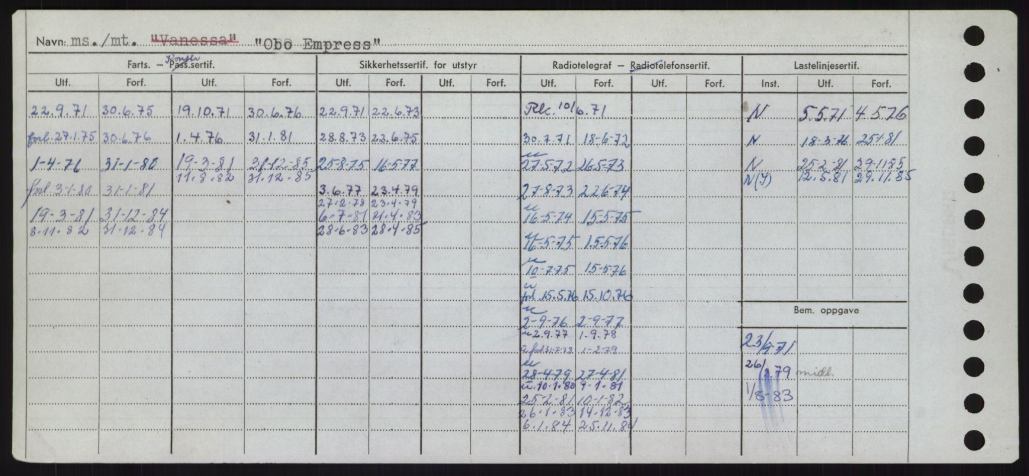 Sjøfartsdirektoratet med forløpere, Skipsmålingen, RA/S-1627/H/Hd/L0028: Fartøy, O, p. 38