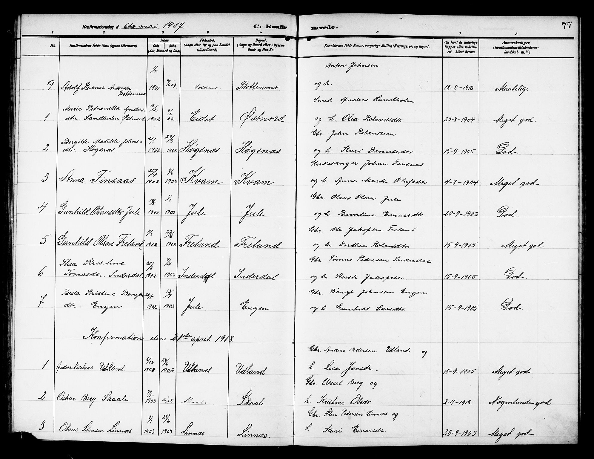 Ministerialprotokoller, klokkerbøker og fødselsregistre - Nord-Trøndelag, SAT/A-1458/757/L0506: Parish register (copy) no. 757C01, 1904-1922, p. 77