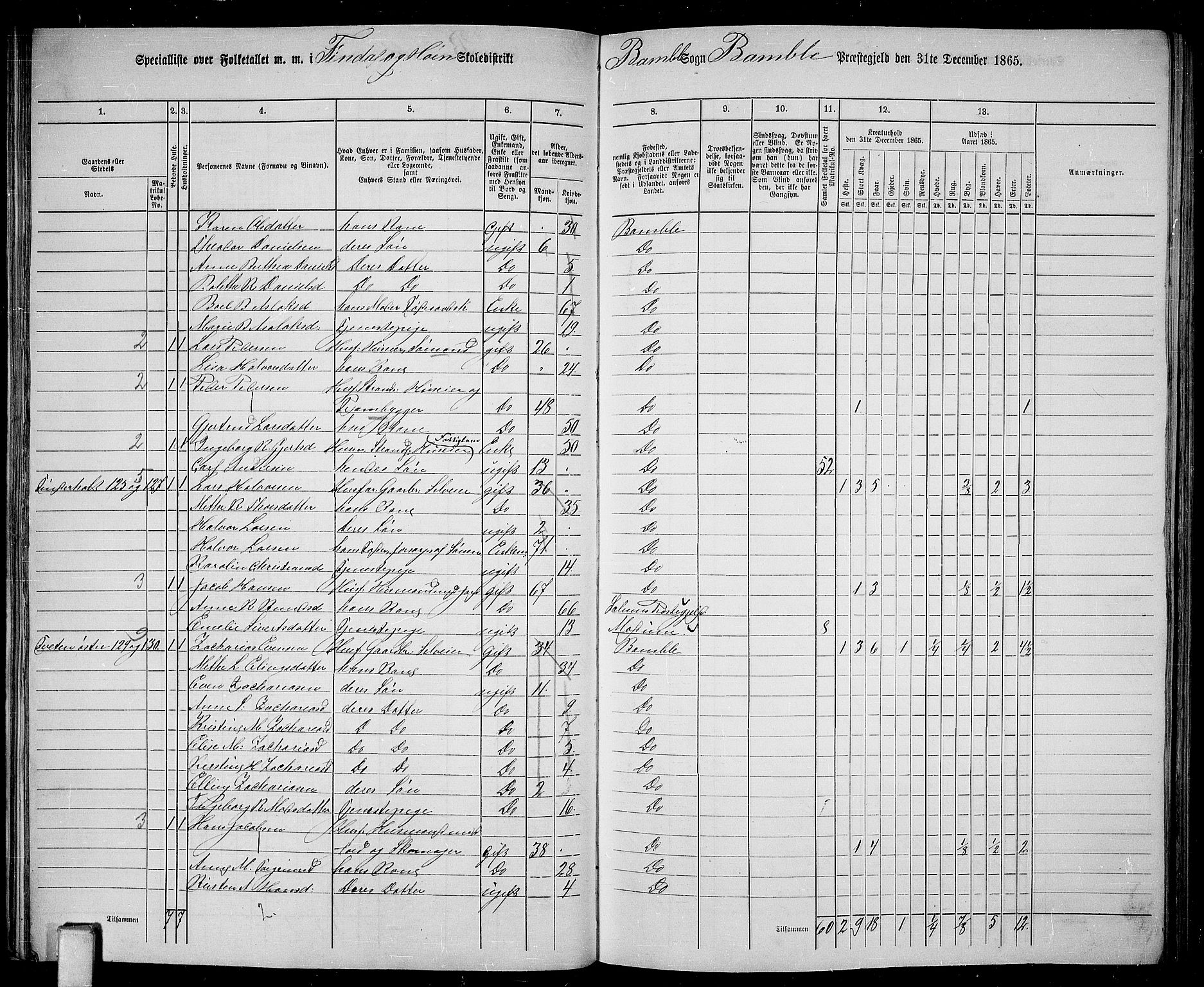 RA, 1865 census for Bamble, 1865, p. 67