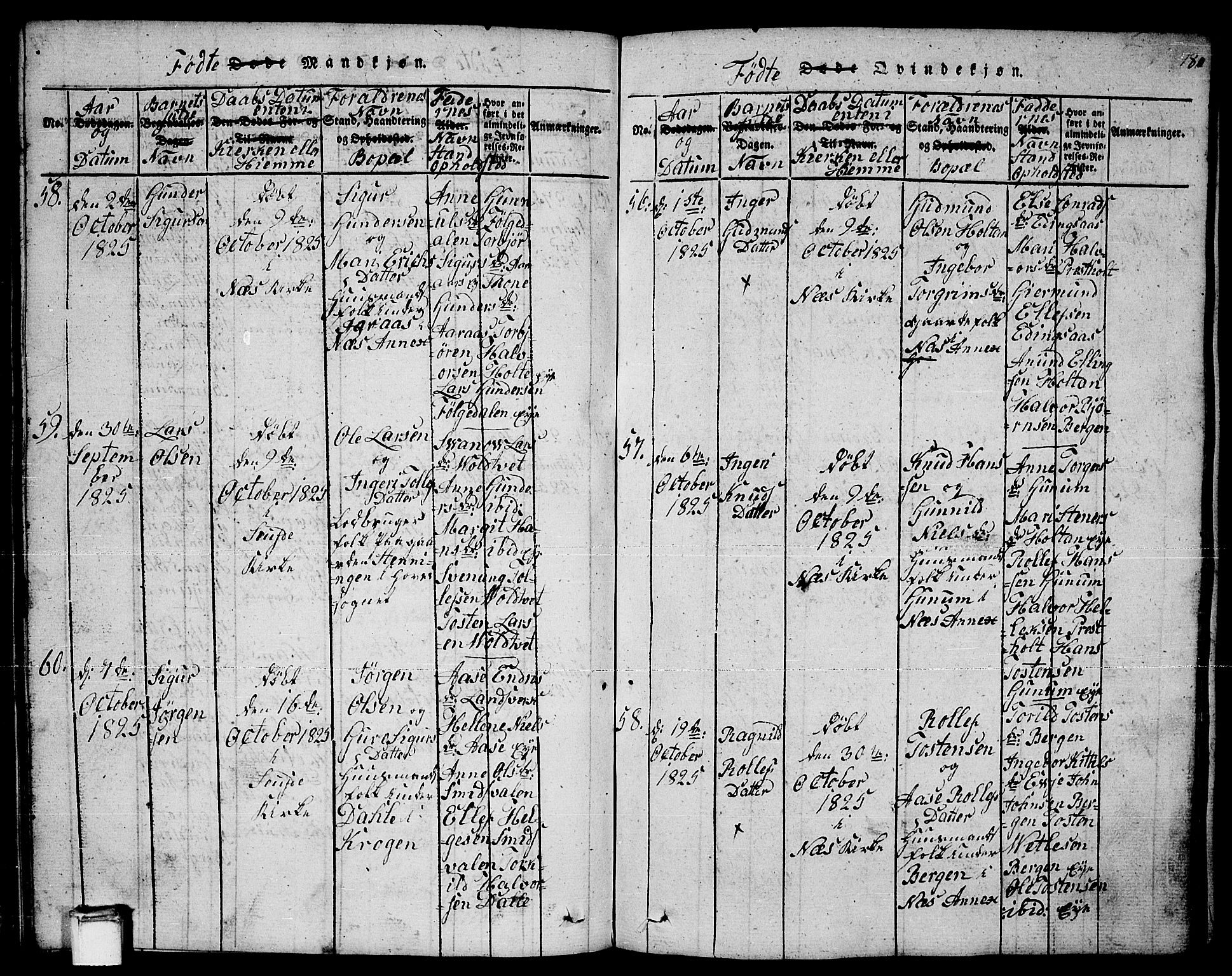 Sauherad kirkebøker, AV/SAKO-A-298/F/Fa/L0005: Parish register (official) no. I 5, 1815-1829, p. 180