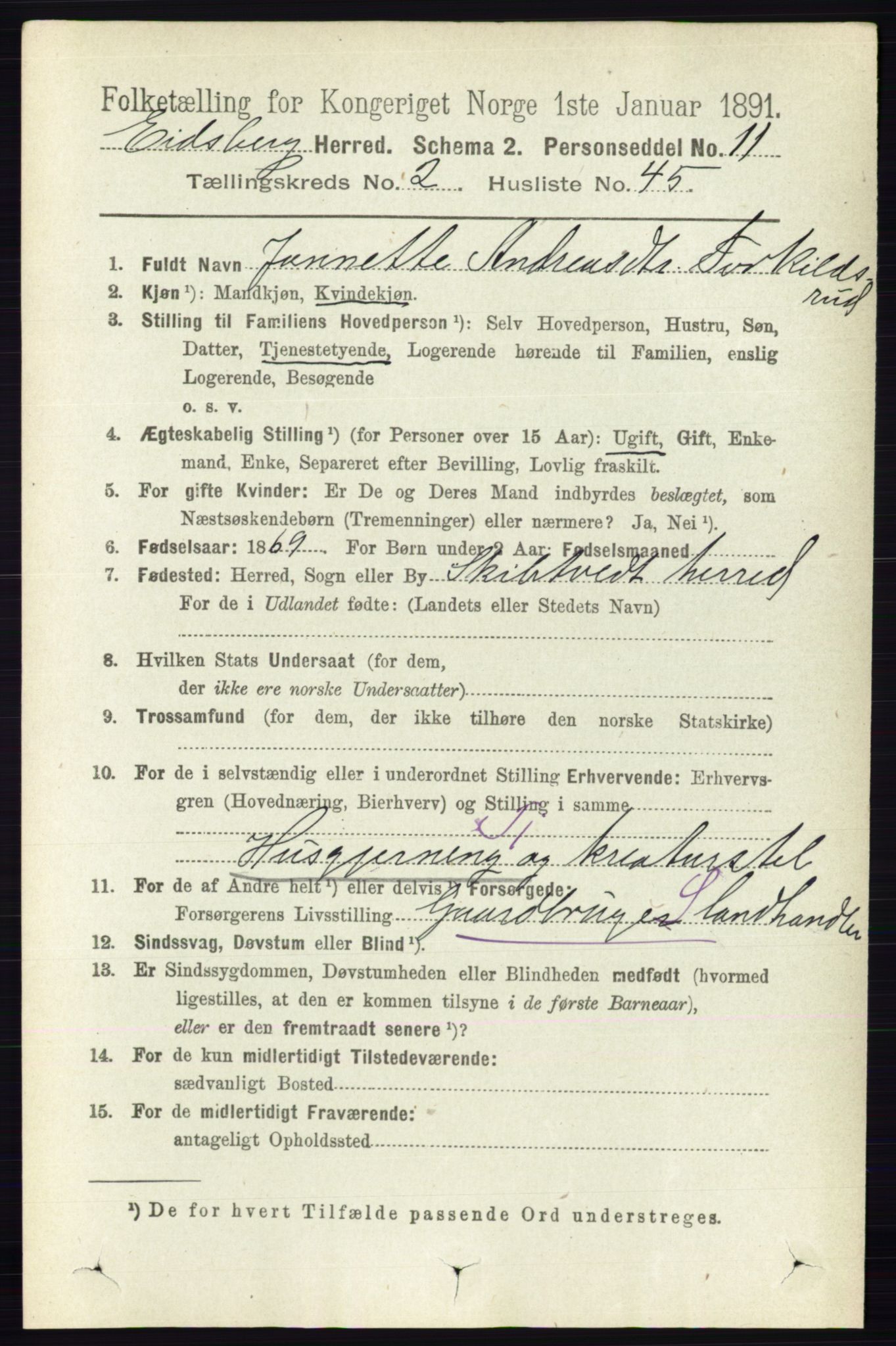 RA, 1891 census for 0125 Eidsberg, 1891, p. 1093