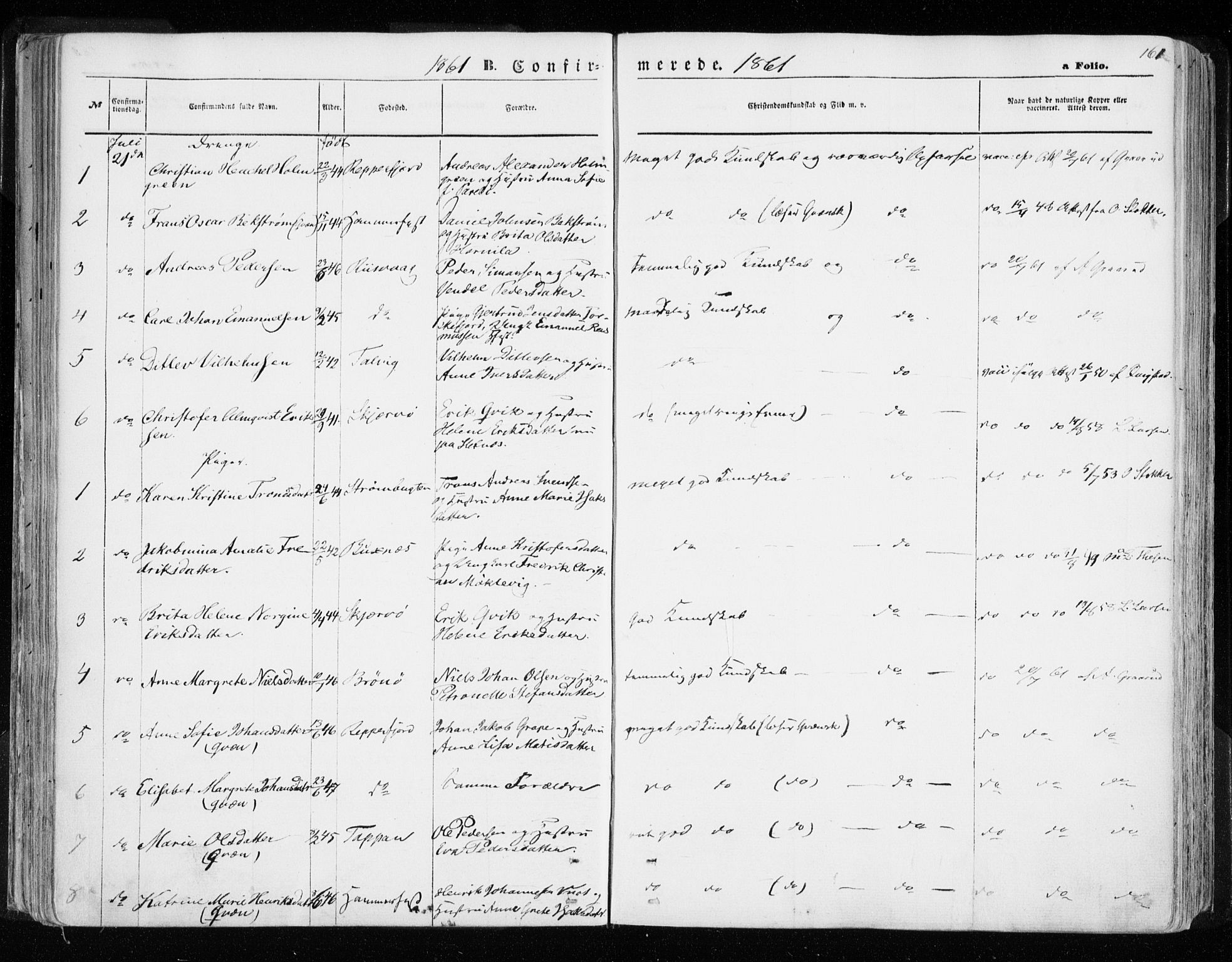 Hammerfest sokneprestkontor, AV/SATØ-S-1347/H/Ha/L0005.kirke: Parish register (official) no. 5, 1857-1869, p. 161