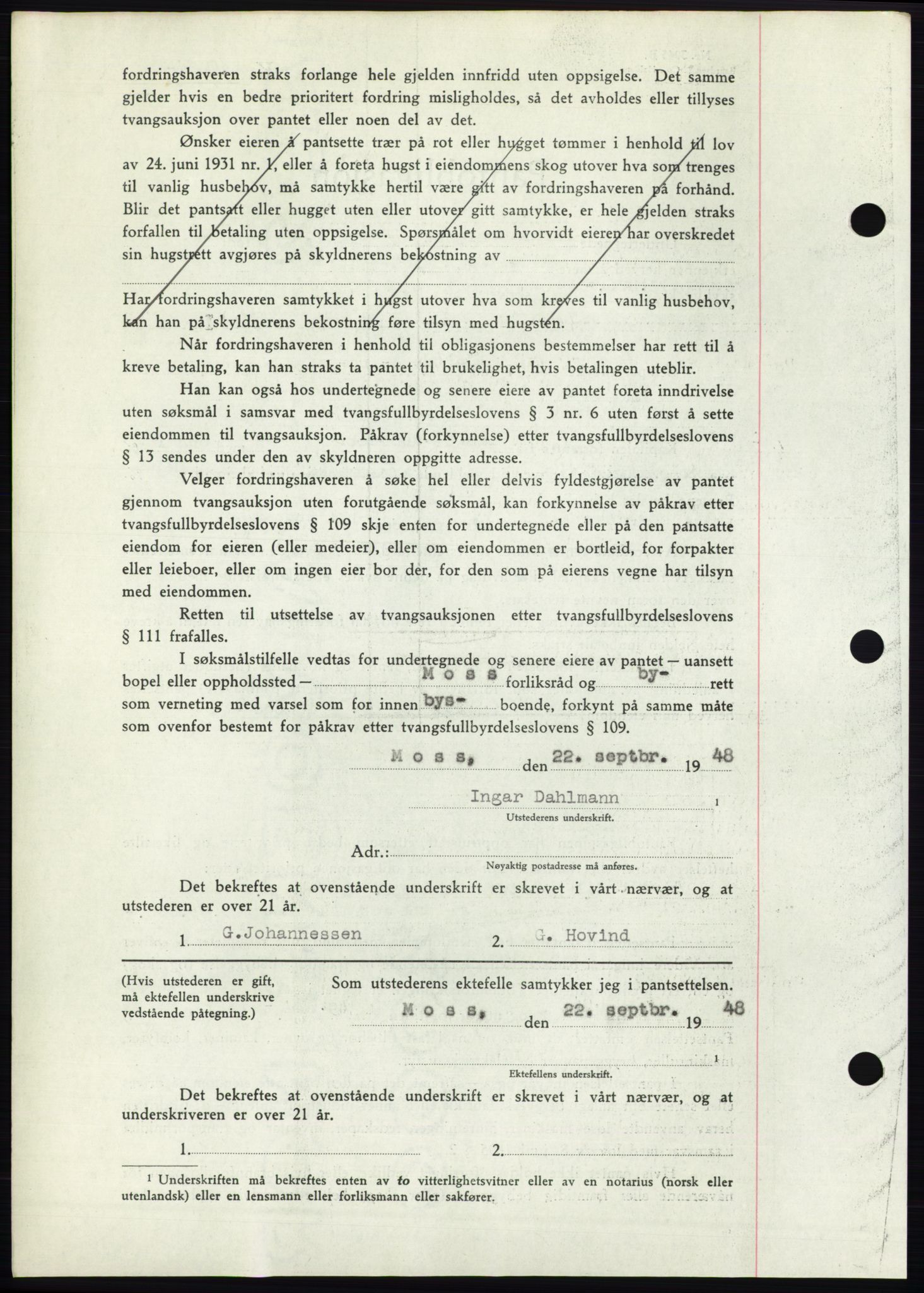 Moss sorenskriveri, AV/SAO-A-10168: Mortgage book no. B20, 1948-1948, Diary no: : 2476/1948