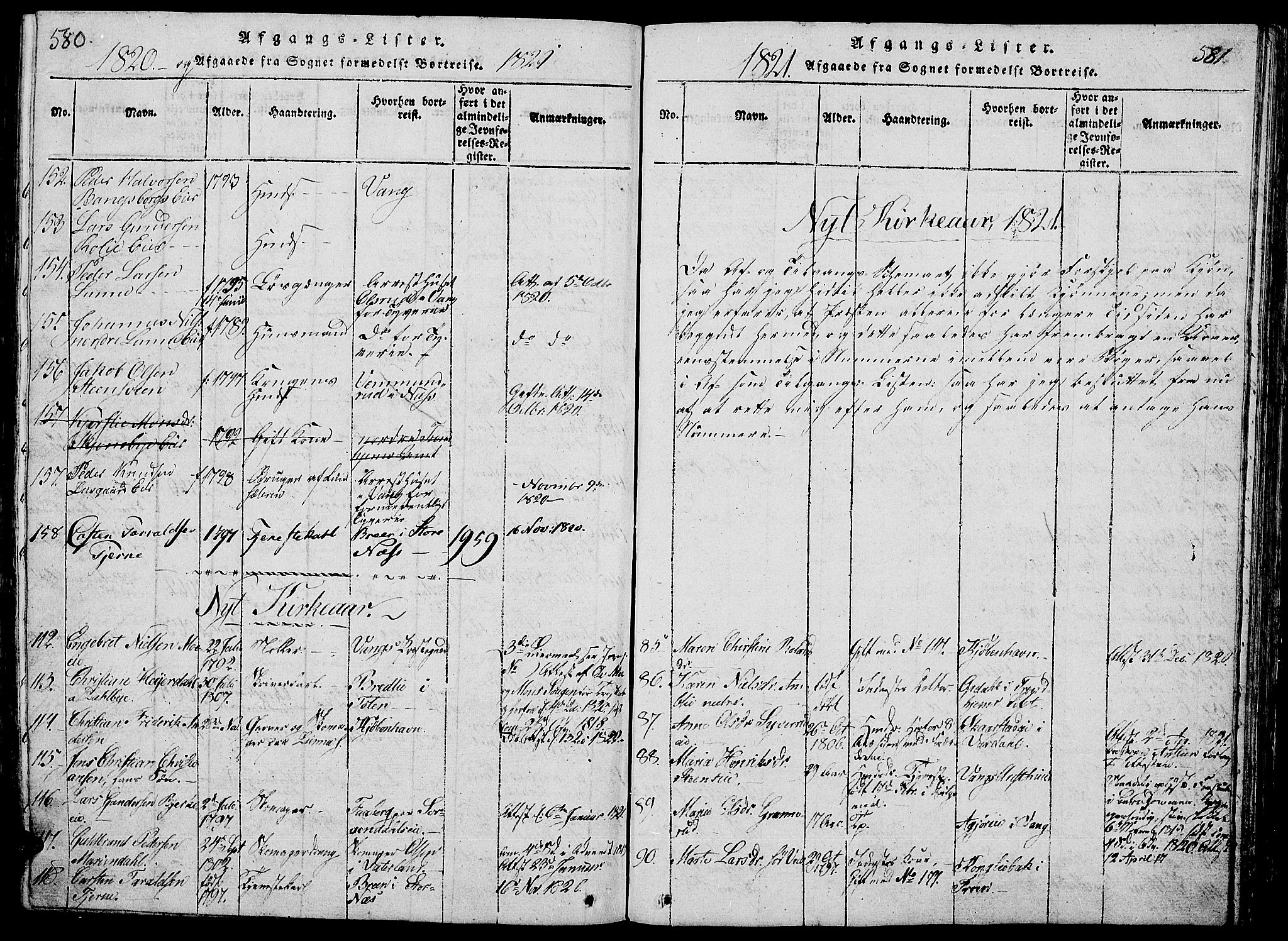 Ringsaker prestekontor, AV/SAH-PREST-014/L/La/L0001: Parish register (copy) no. 1, 1814-1826, p. 580-581