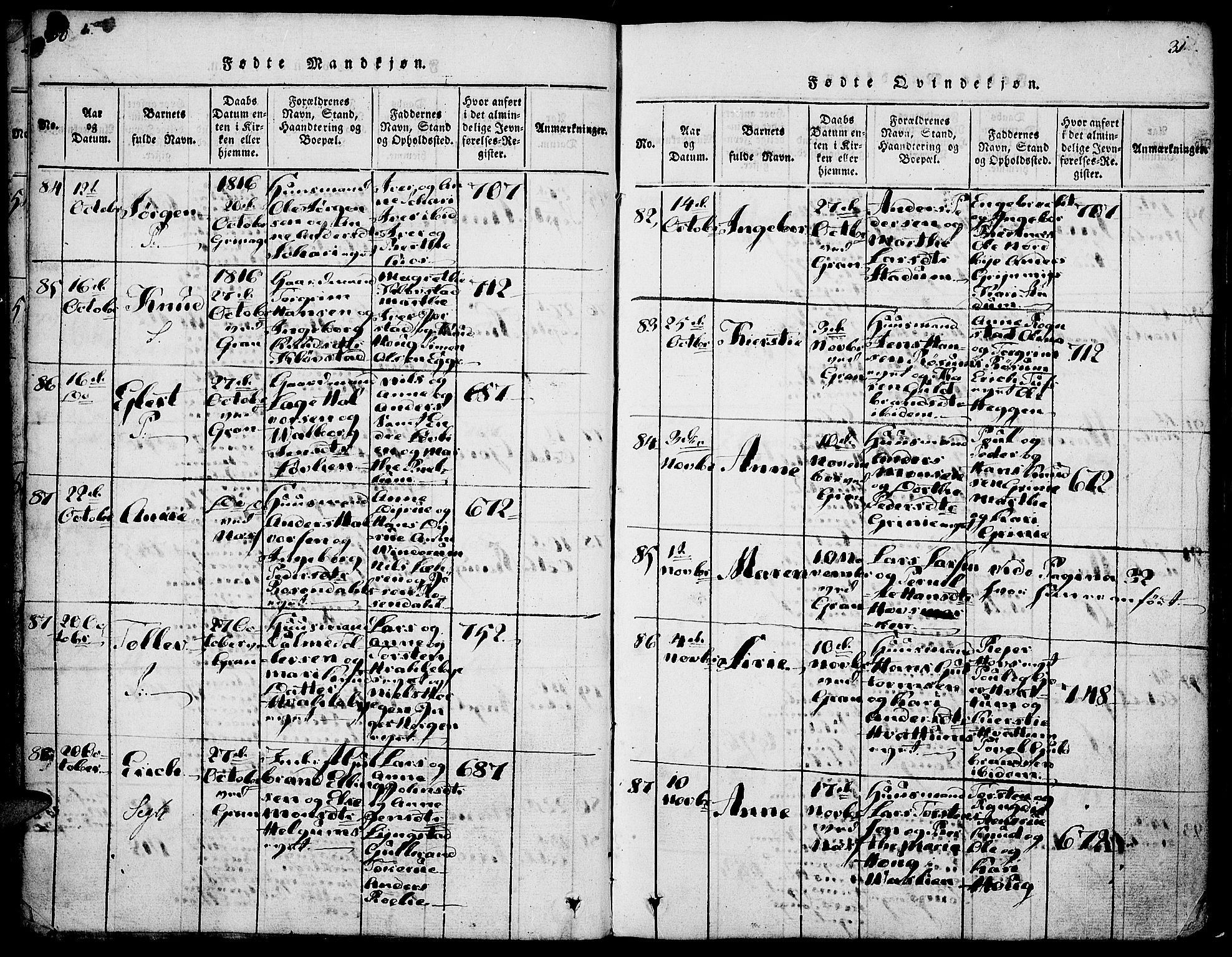 Gran prestekontor, SAH/PREST-112/H/Ha/Haa/L0009: Parish register (official) no. 9, 1815-1824, p. 30-31