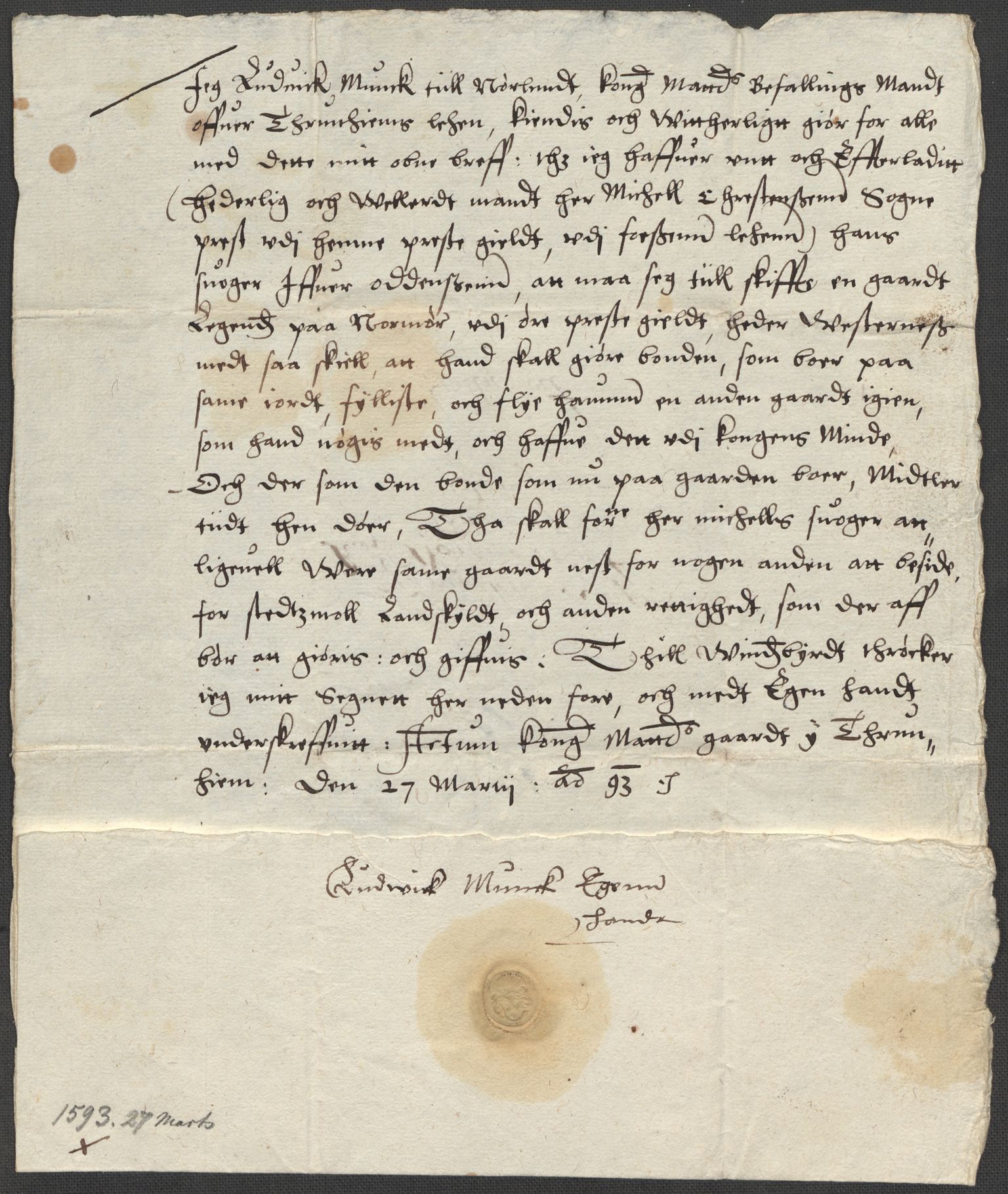 Riksarkivets diplomsamling, AV/RA-EA-5965/F02/L0097: Dokumenter, 1593, p. 22