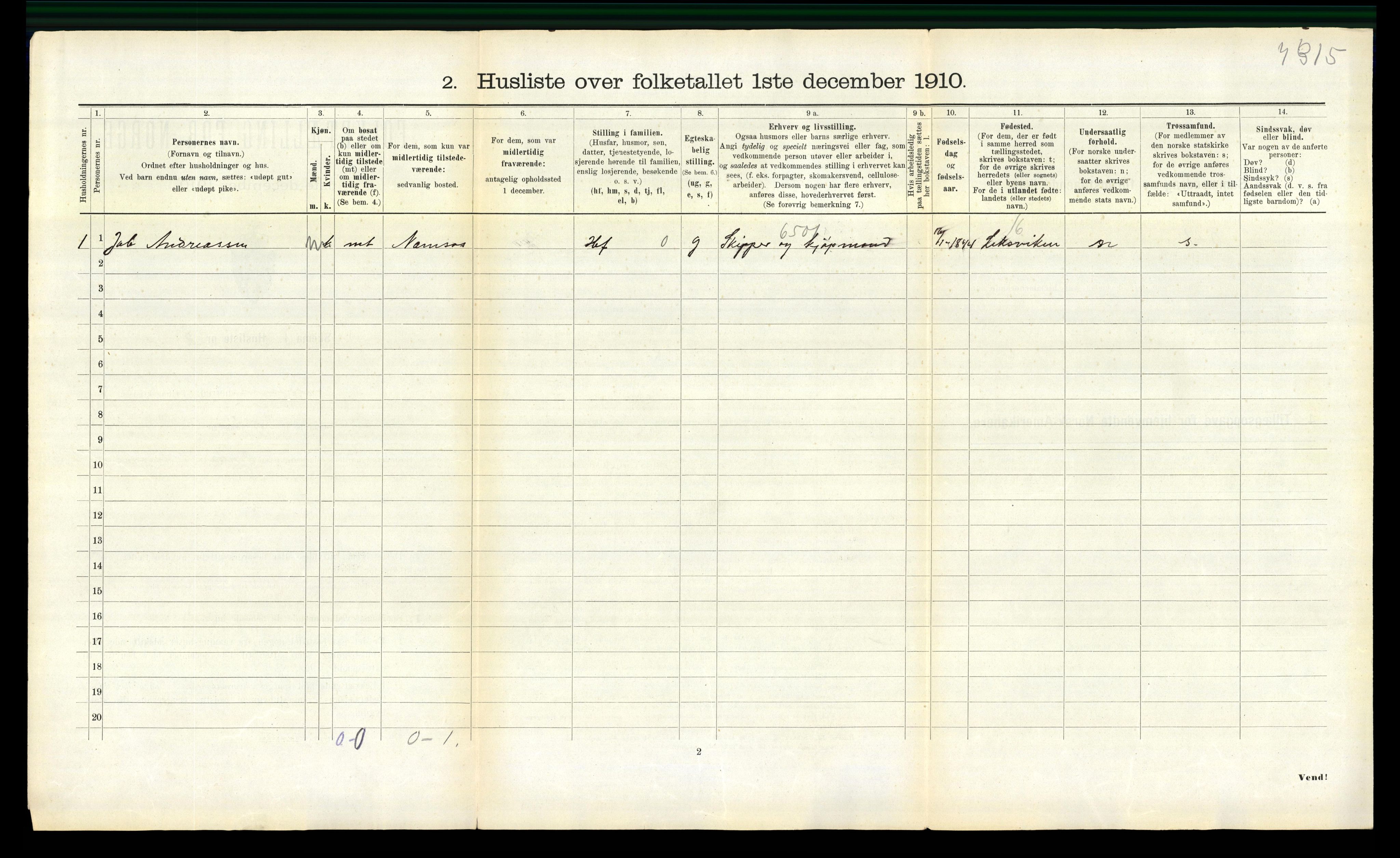 RA, 1910 census for Fosnes, 1910, p. 420