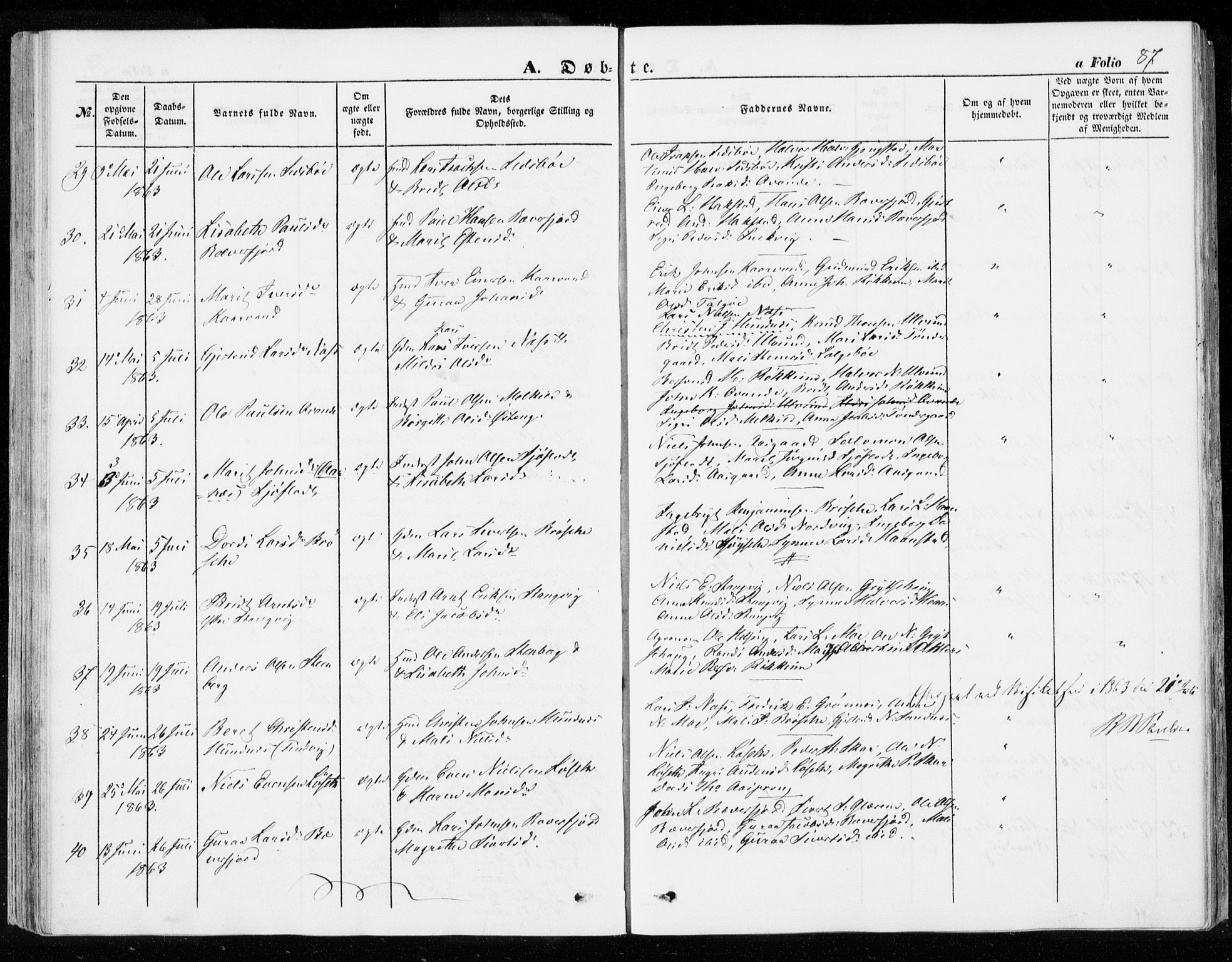 Ministerialprotokoller, klokkerbøker og fødselsregistre - Møre og Romsdal, SAT/A-1454/592/L1026: Parish register (official) no. 592A04, 1849-1867, p. 87