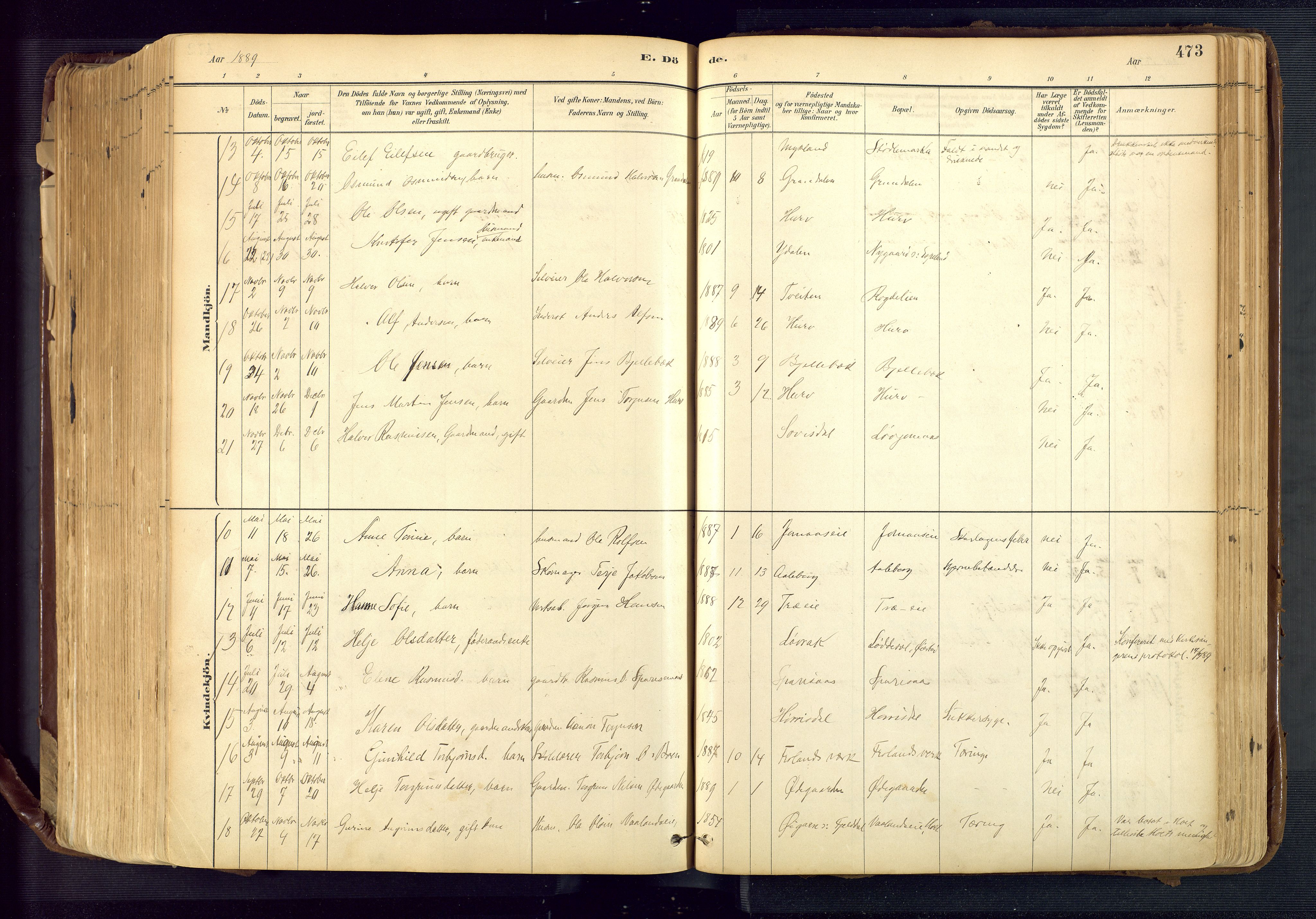 Froland sokneprestkontor, AV/SAK-1111-0013/F/Fa/L0005: Parish register (official) no. A 5, 1882-1921, p. 473