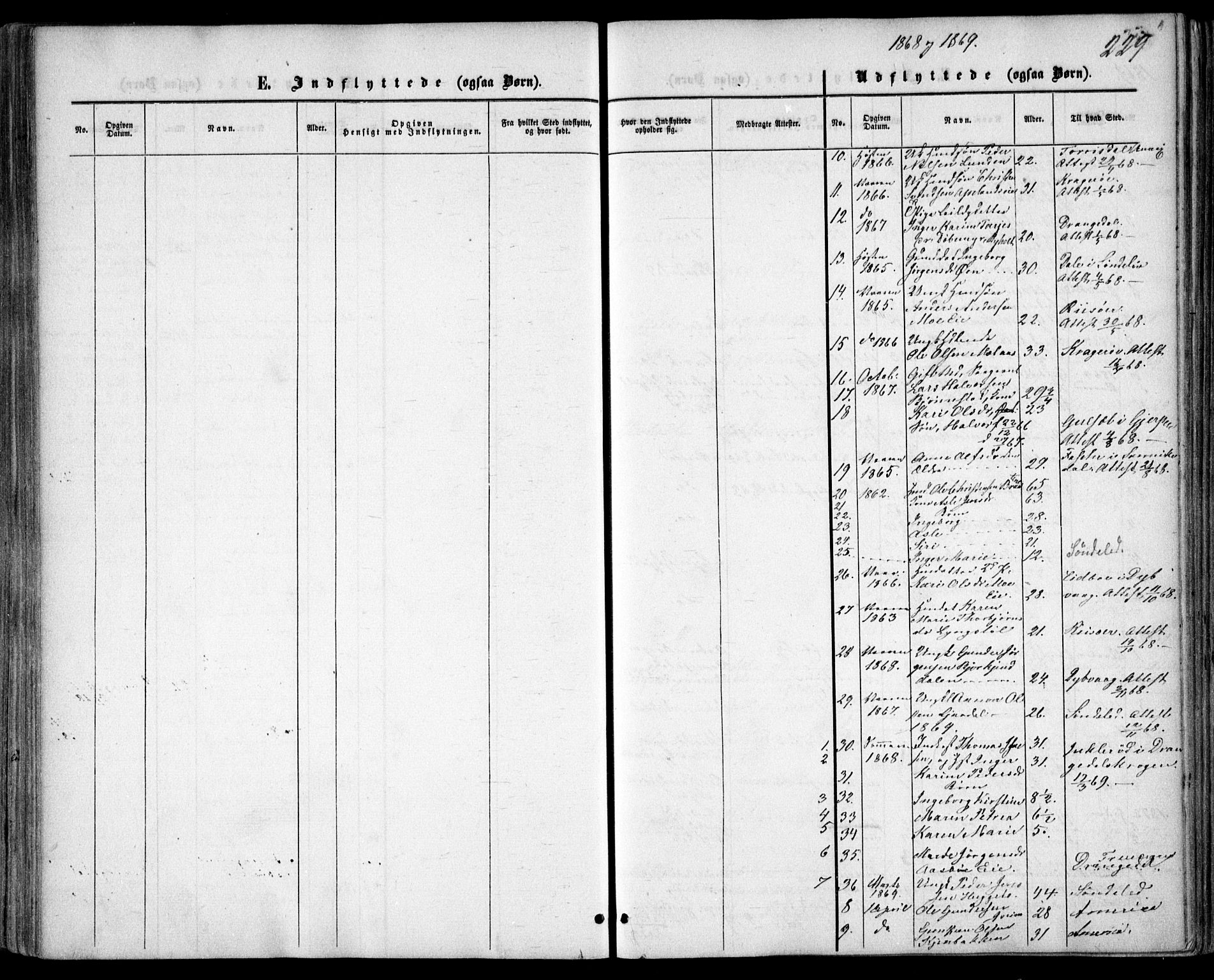 Gjerstad sokneprestkontor, SAK/1111-0014/F/Fa/Faa/L0007: Parish register (official) no. A 7, 1858-1875, p. 229