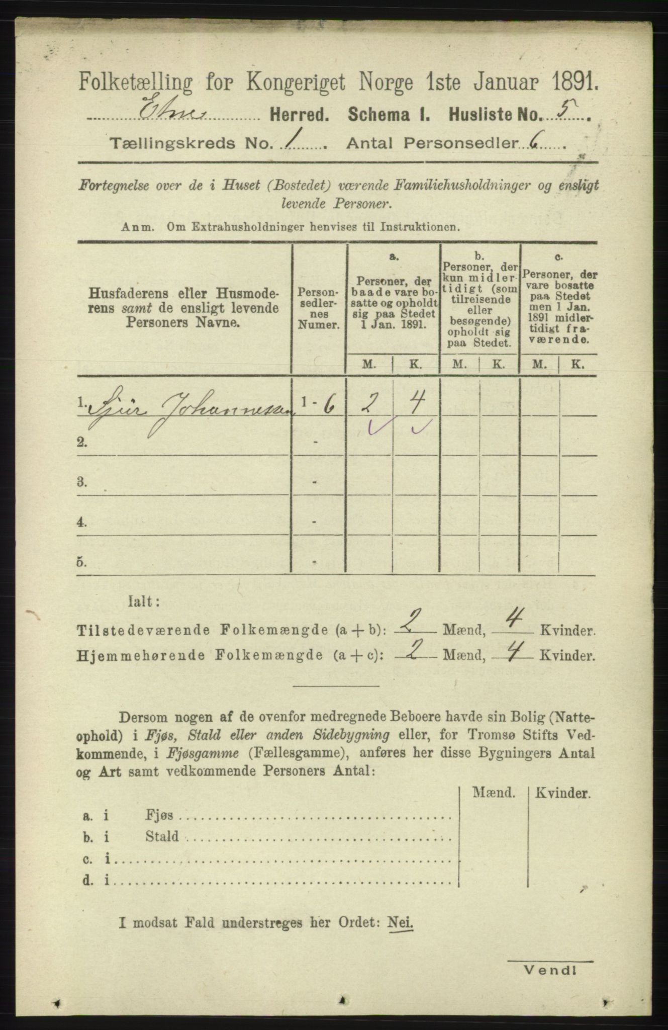 RA, 1891 census for 1211 Etne, 1891, p. 44