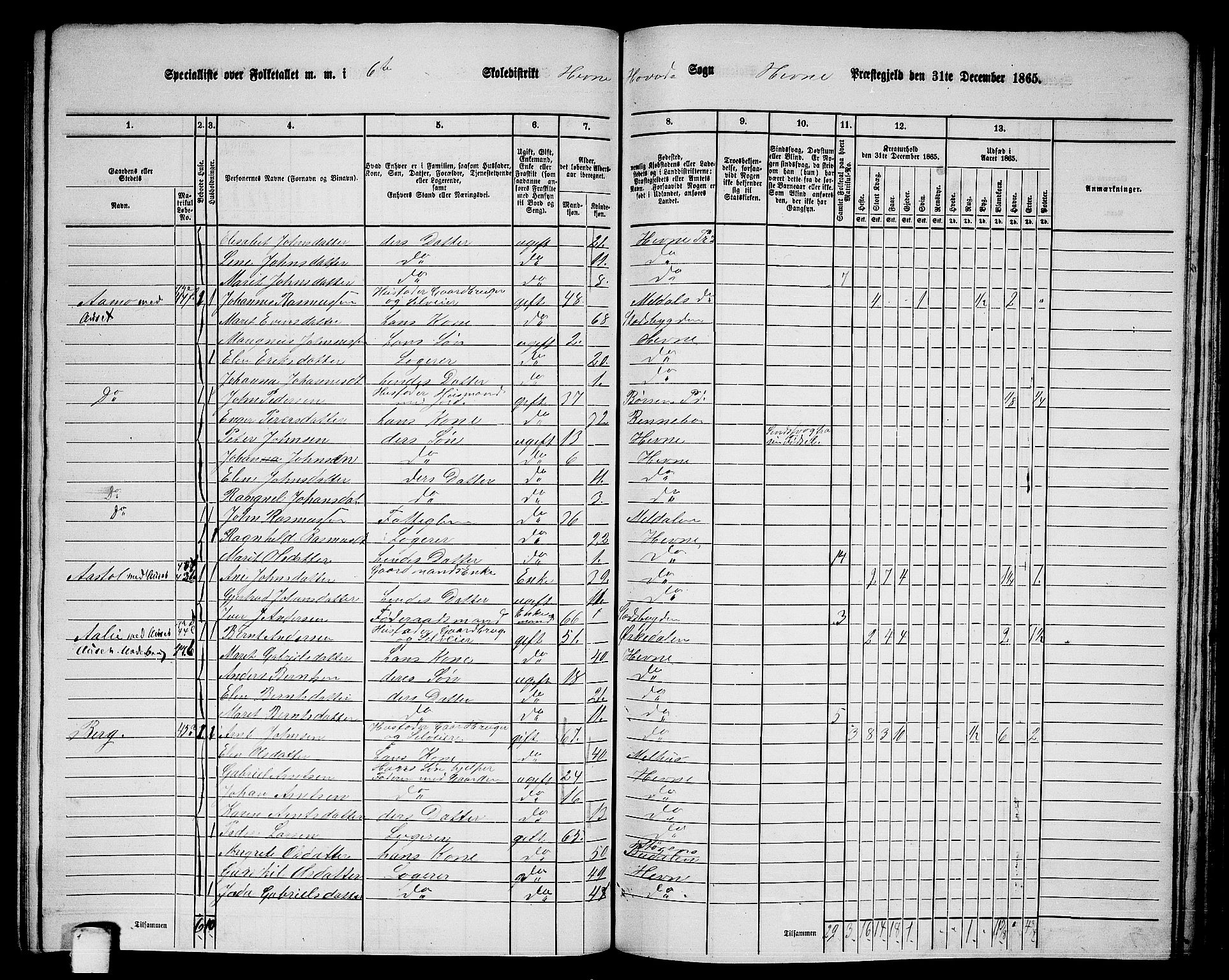 RA, 1865 census for Hemne, 1865, p. 130