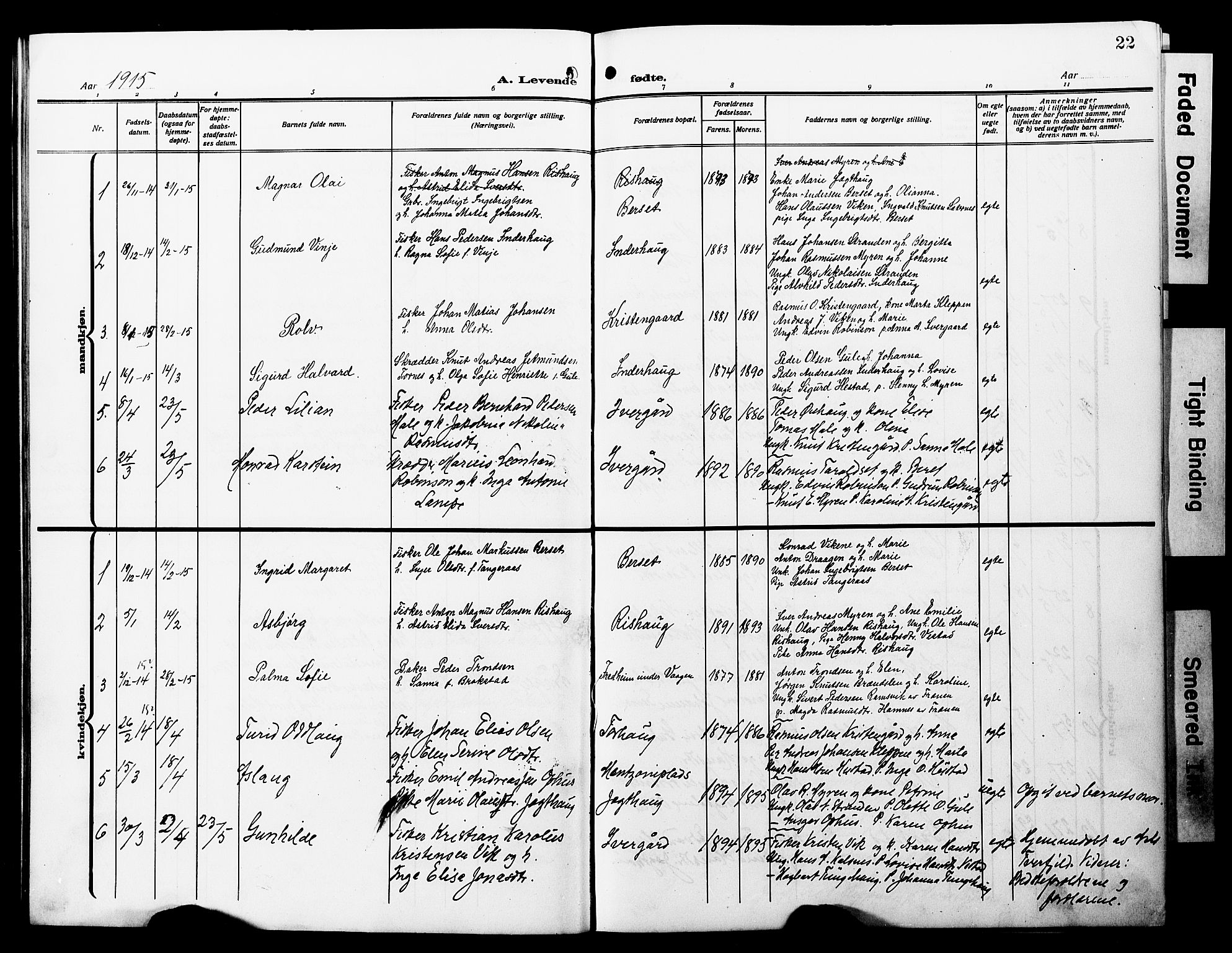 Ministerialprotokoller, klokkerbøker og fødselsregistre - Møre og Romsdal, SAT/A-1454/566/L0774: Parish register (copy) no. 566C03, 1910-1929, p. 22