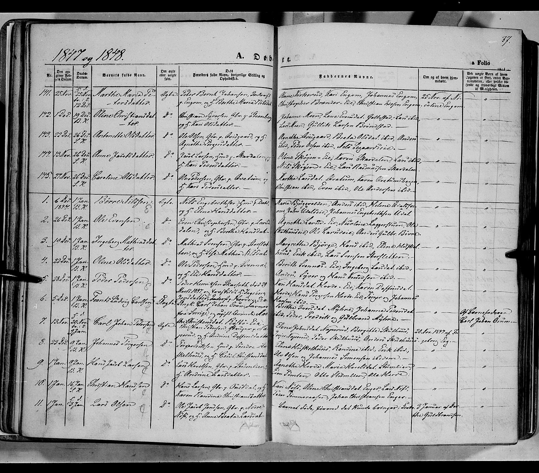 Biri prestekontor, AV/SAH-PREST-096/H/Ha/Haa/L0005: Parish register (official) no. 5, 1843-1854, p. 37