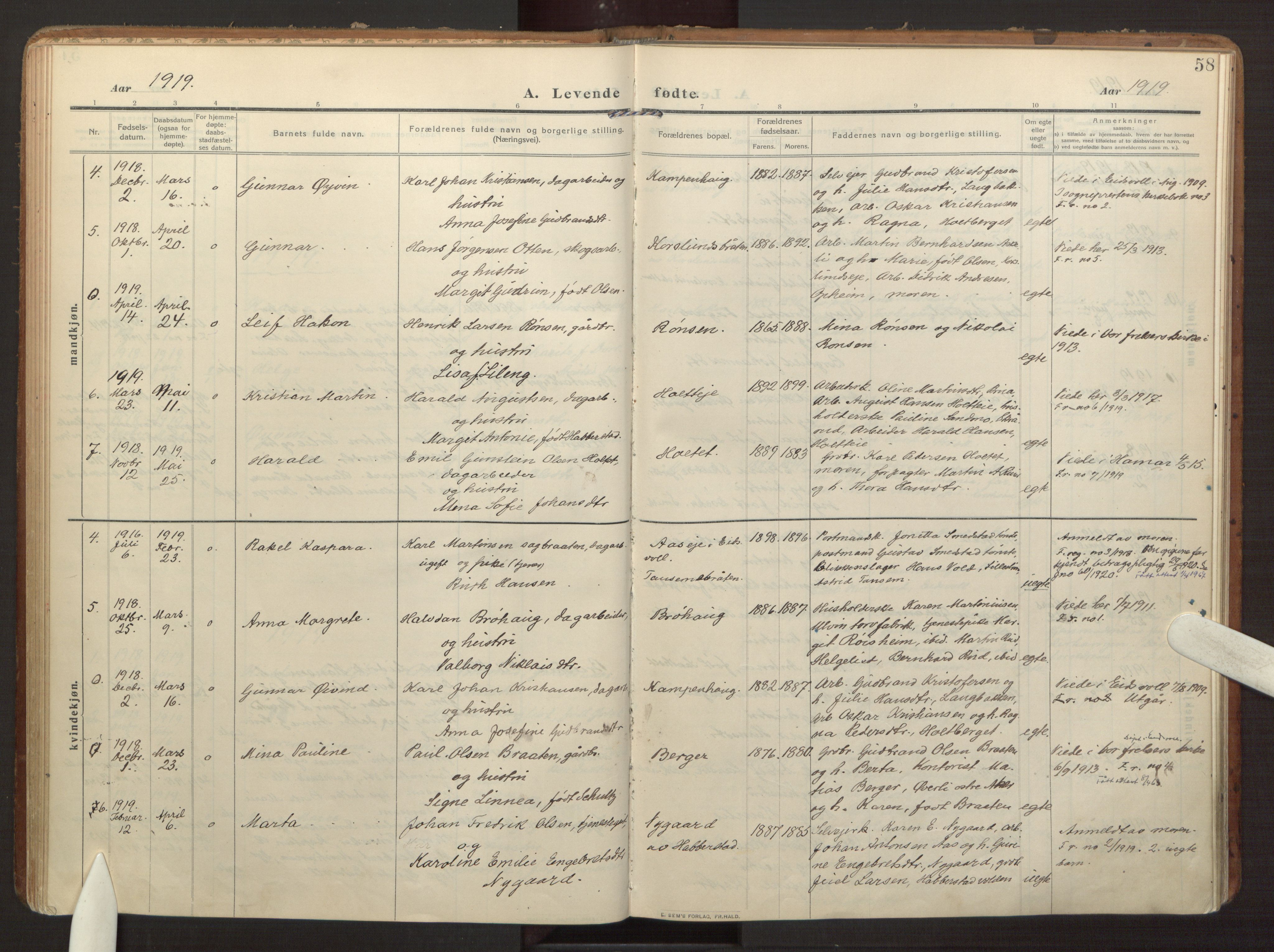 Eidsvoll prestekontor Kirkebøker, AV/SAO-A-10888/F/Fb/L0004: Parish register (official) no. II 4, 1909-1919, p. 58