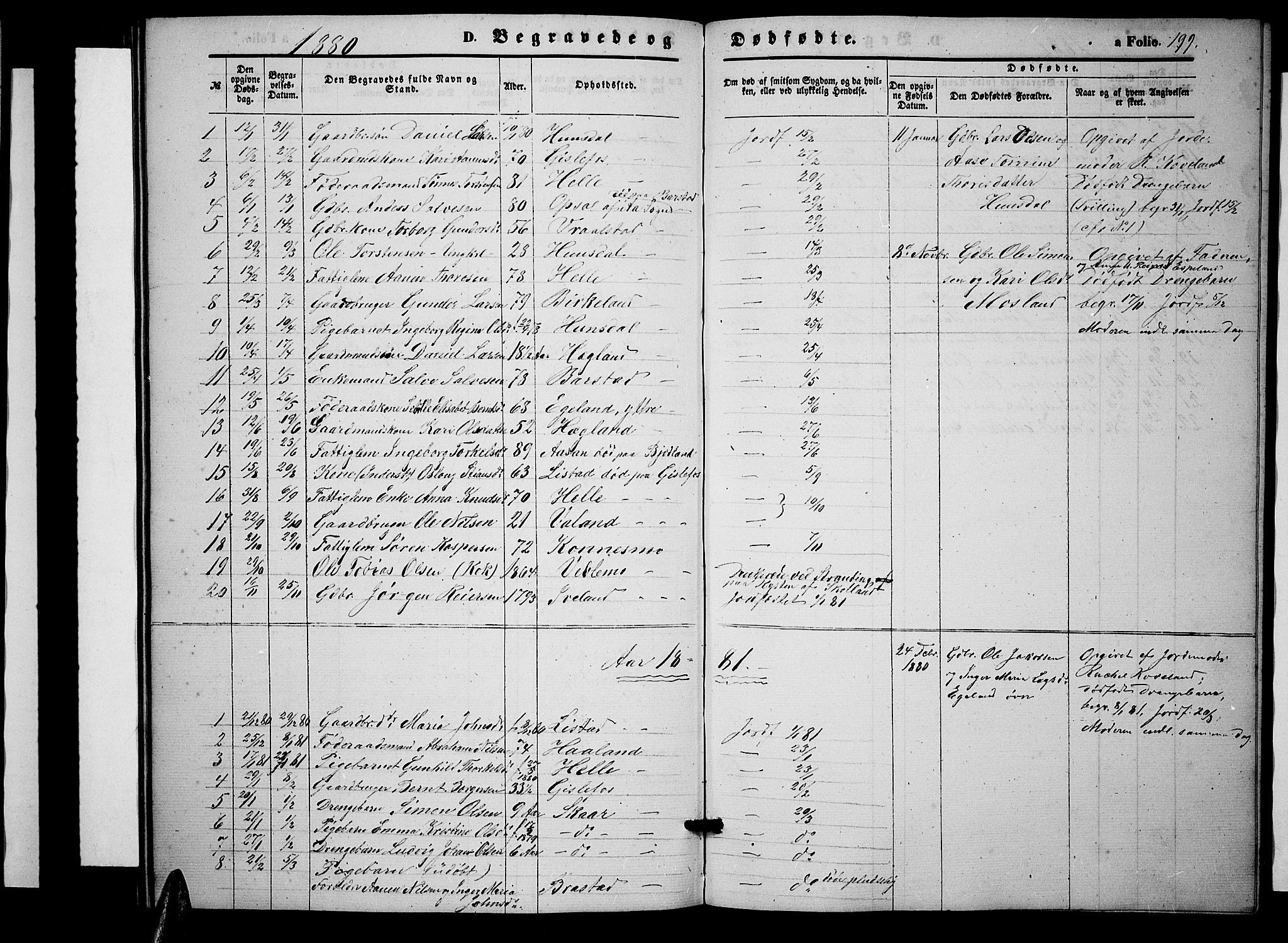 Nord-Audnedal sokneprestkontor, SAK/1111-0032/F/Fb/Fba/L0002: Parish register (copy) no. B 2, 1856-1882, p. 199