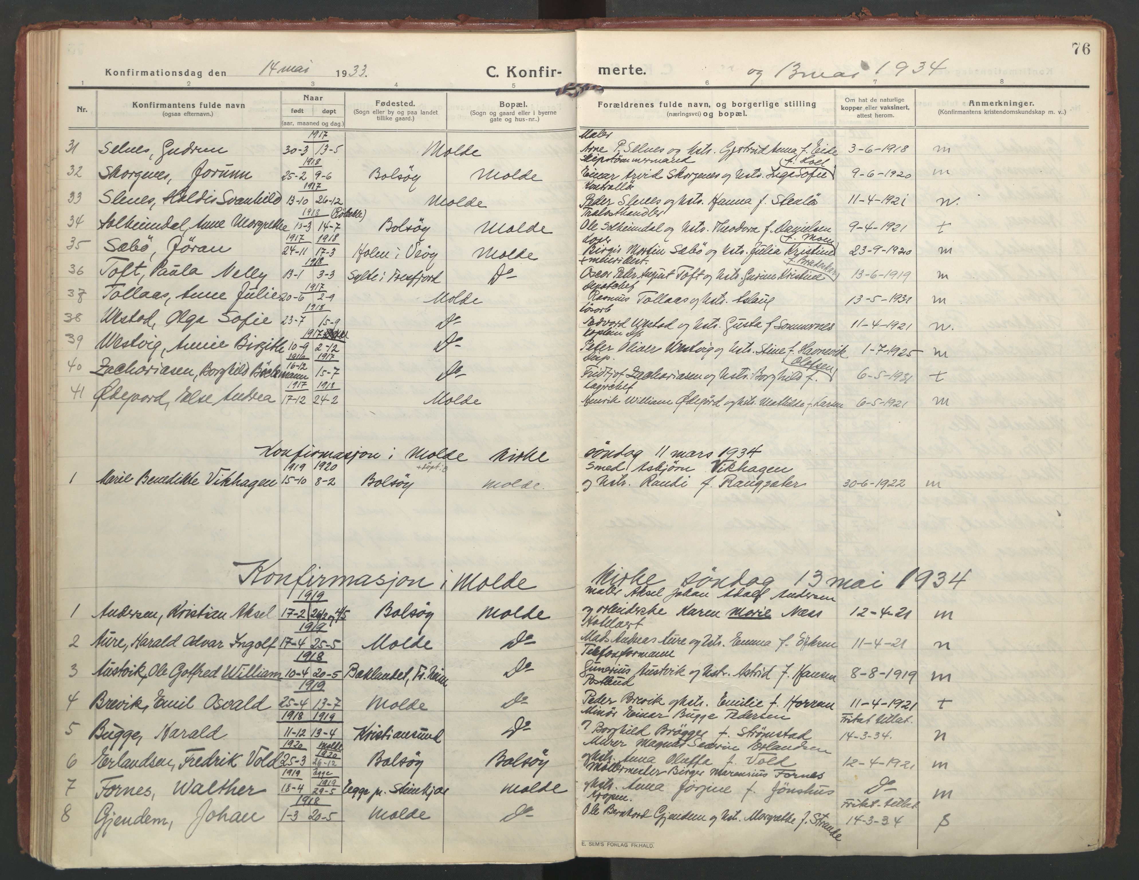 Ministerialprotokoller, klokkerbøker og fødselsregistre - Møre og Romsdal, AV/SAT-A-1454/558/L0695: Parish register (official) no. 558A09, 1915-1942, p. 76