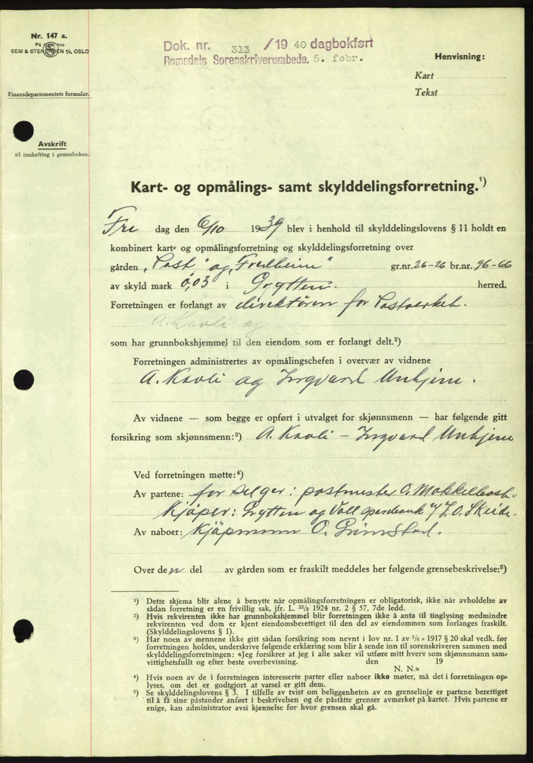 Romsdal sorenskriveri, AV/SAT-A-4149/1/2/2C: Mortgage book no. A8, 1939-1940, Diary no: : 313/1940