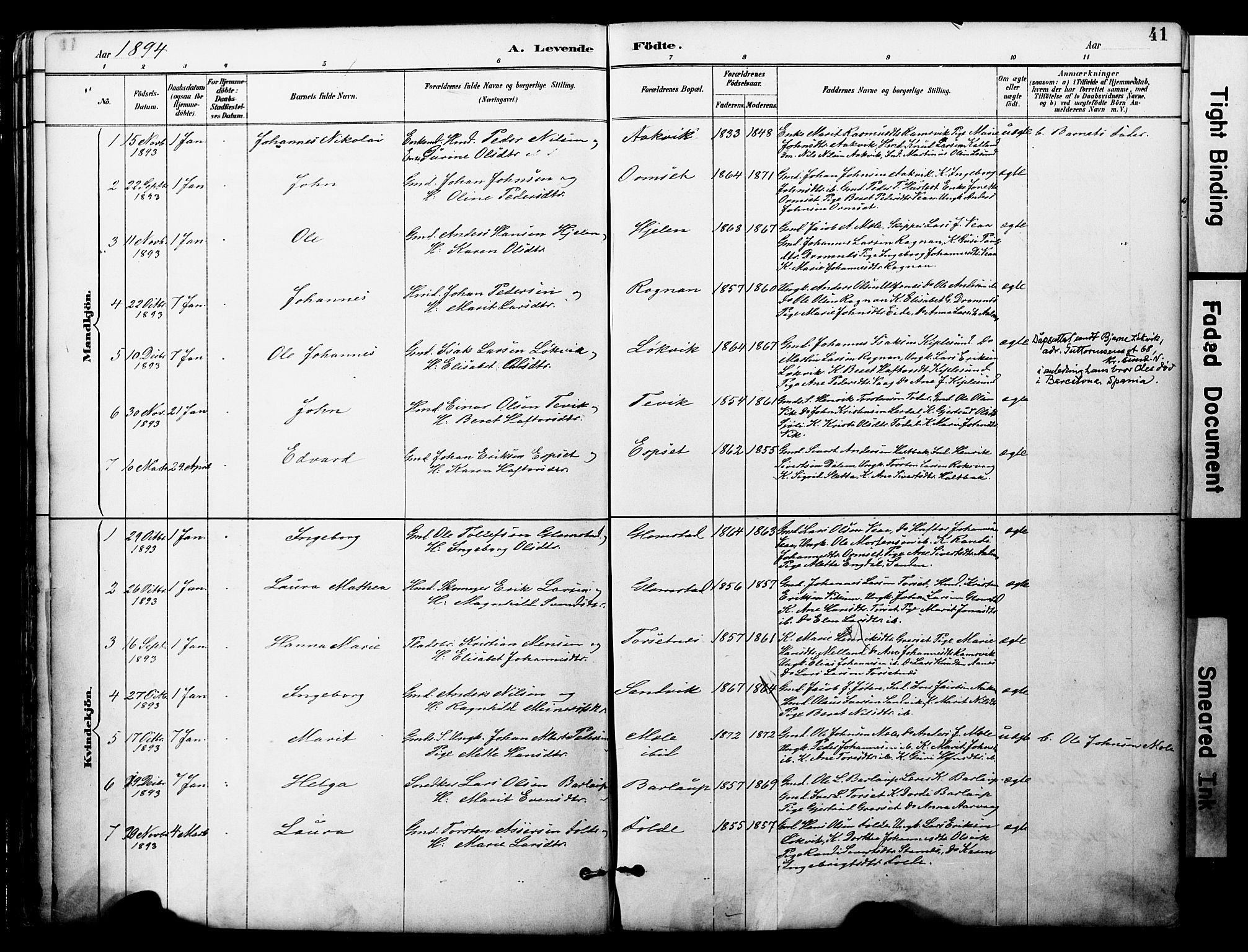 Ministerialprotokoller, klokkerbøker og fødselsregistre - Møre og Romsdal, AV/SAT-A-1454/578/L0907: Parish register (official) no. 578A06, 1887-1904, p. 41