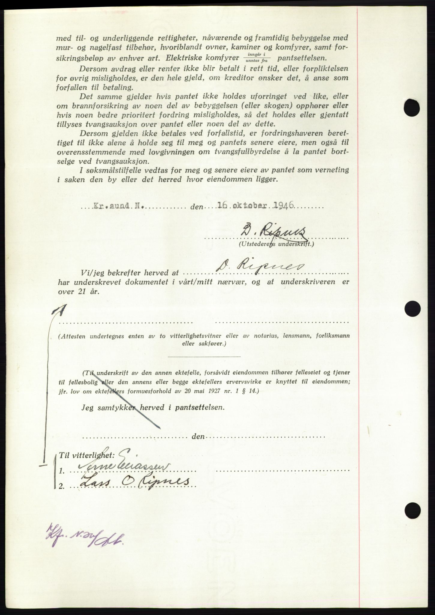 Nordmøre sorenskriveri, AV/SAT-A-4132/1/2/2Ca: Mortgage book no. B95, 1946-1947, Diary no: : 2231/1946