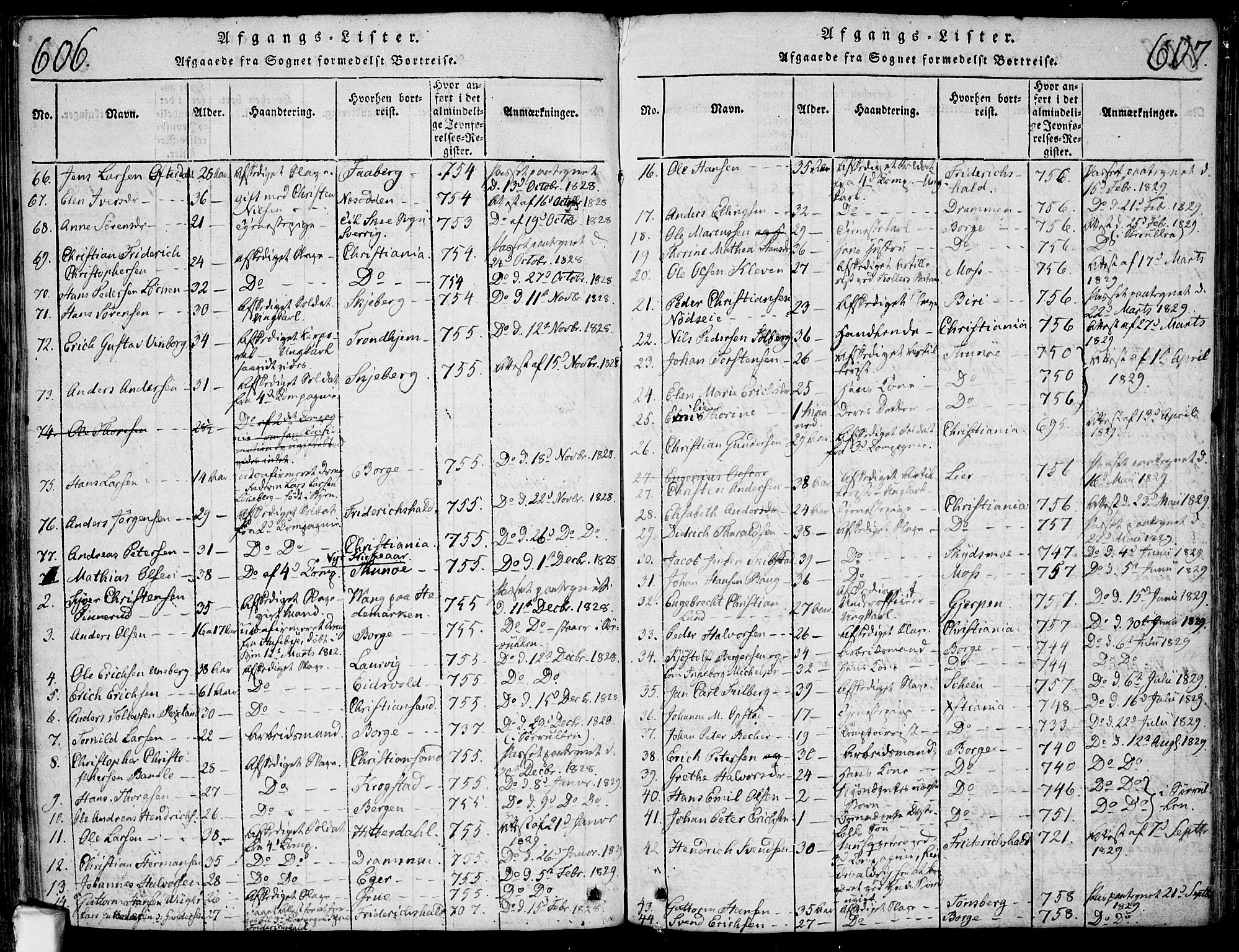 Fredrikstad prestekontor Kirkebøker, SAO/A-11082/F/Fa/L0004: Parish register (official) no. 4, 1816-1834, p. 606-607