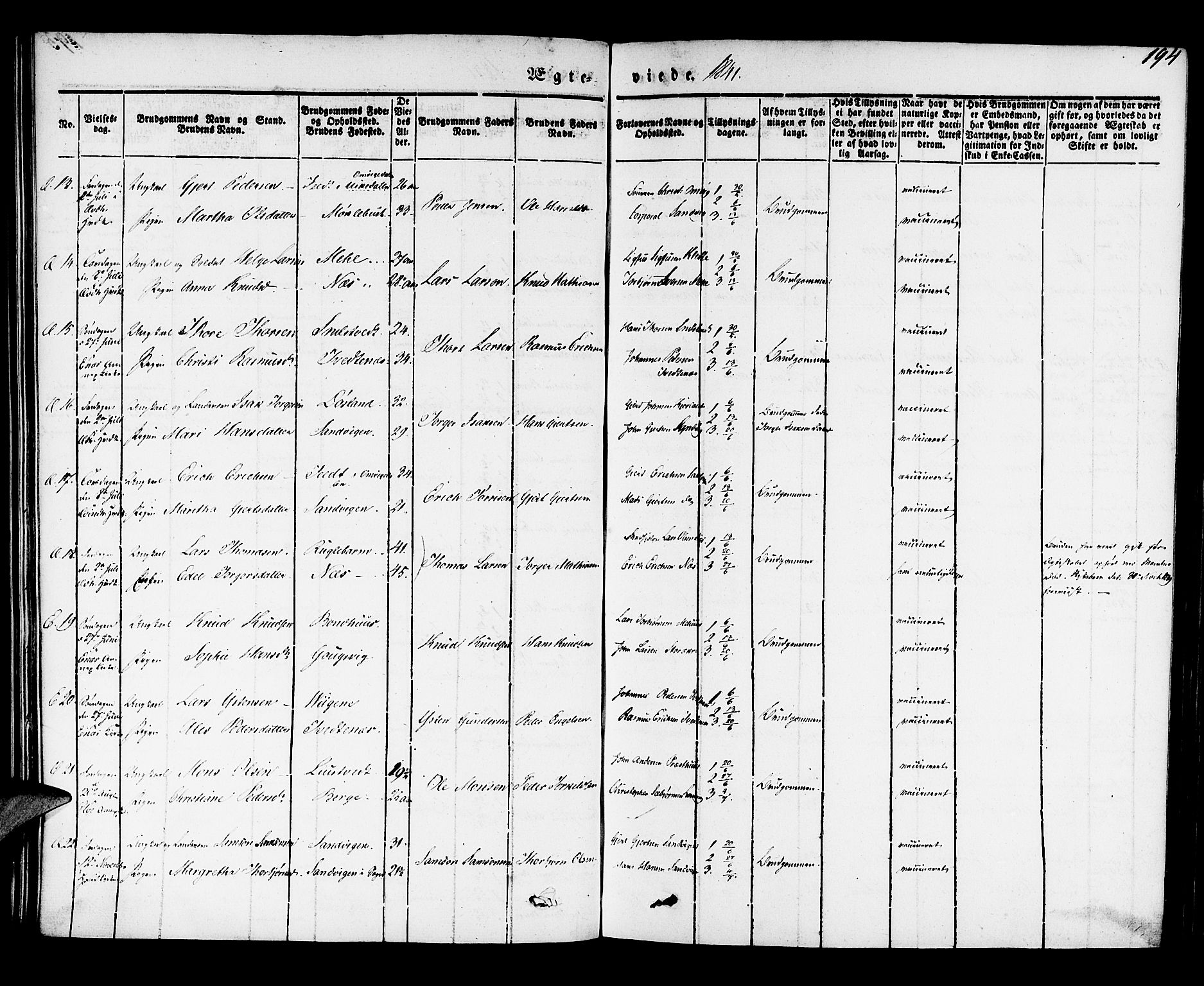 Kvinnherad sokneprestembete, AV/SAB-A-76401/H/Haa: Parish register (official) no. A 6, 1835-1843, p. 194