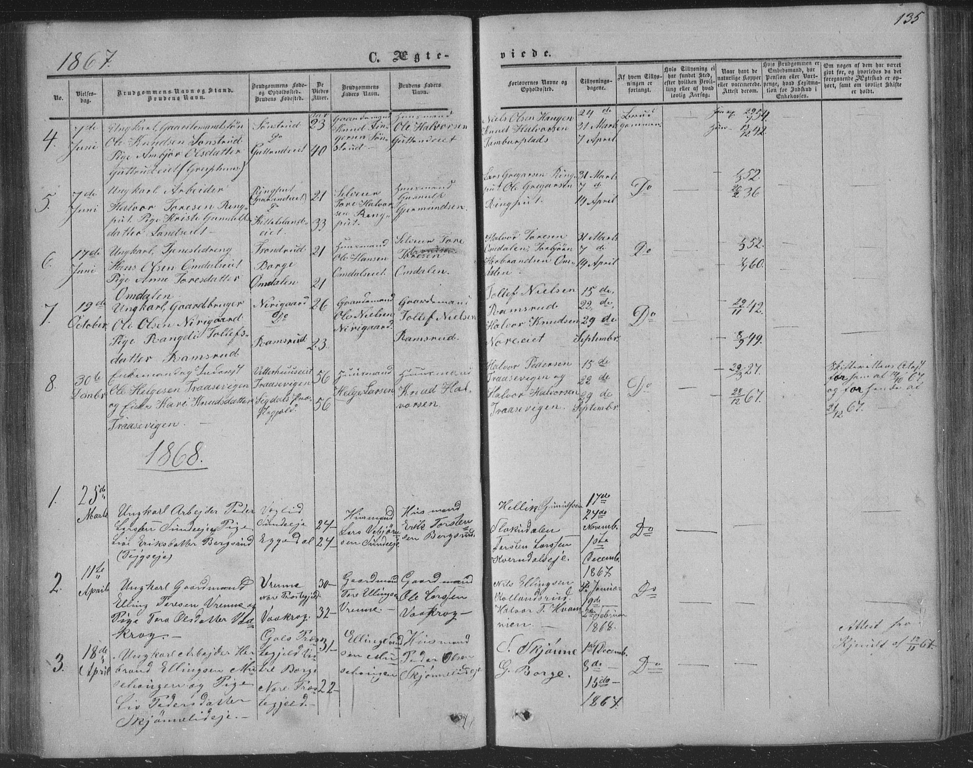 Nore kirkebøker, SAKO/A-238/F/Fa/L0002: Parish register (official) no. I 2, 1856-1871, p. 135