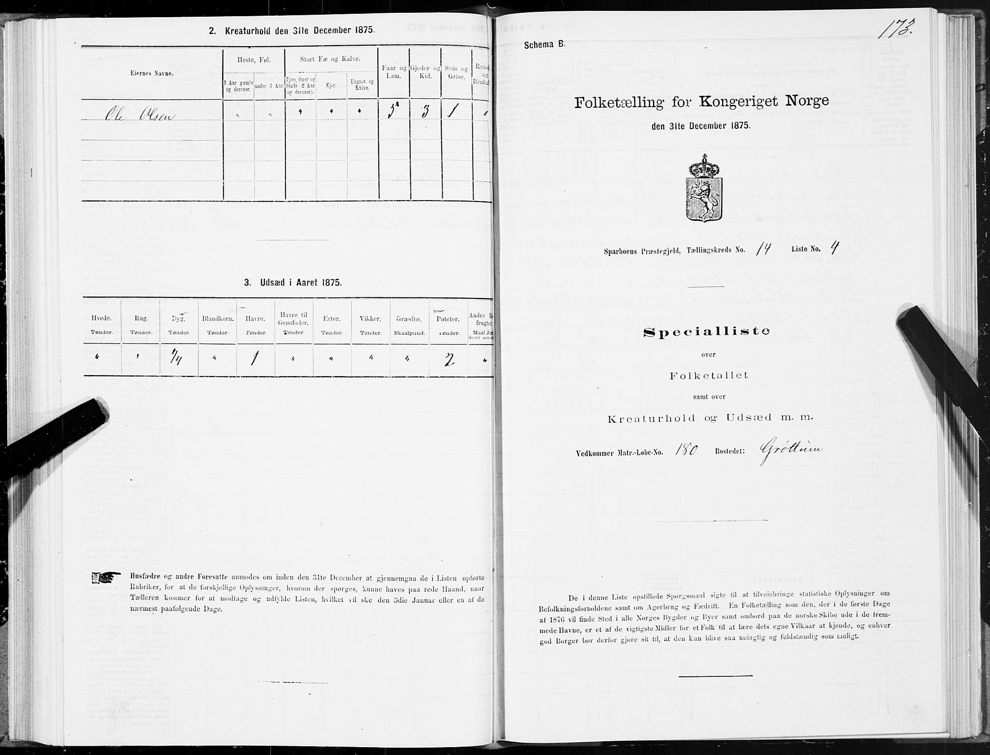 SAT, 1875 census for 1731P Sparbu, 1875, p. 5173