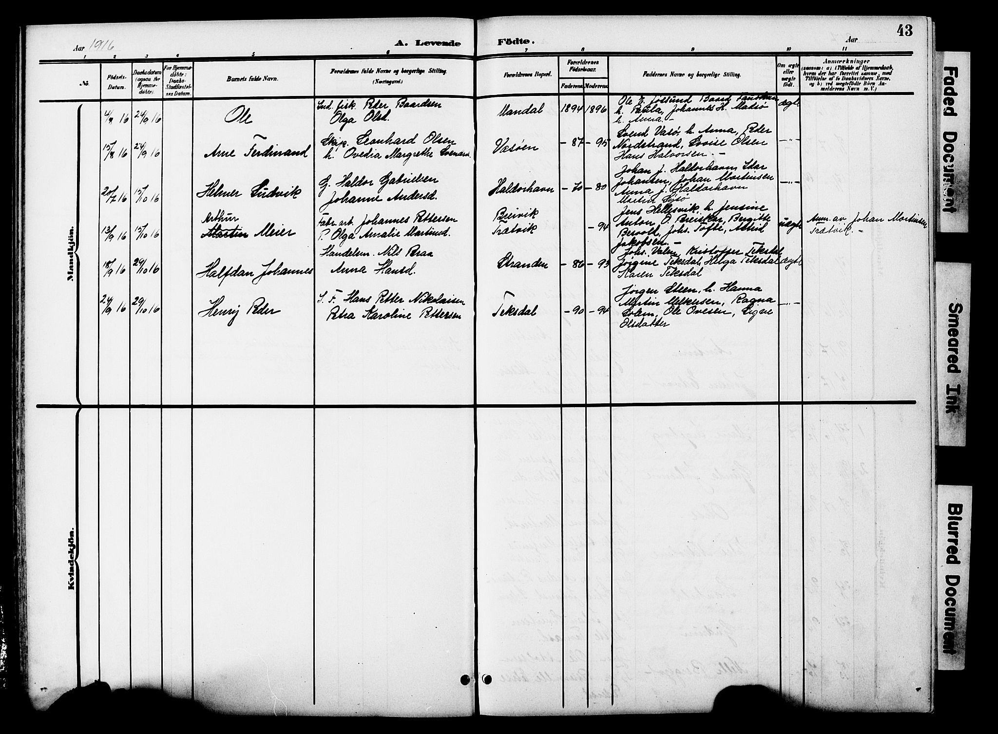 Ministerialprotokoller, klokkerbøker og fødselsregistre - Sør-Trøndelag, SAT/A-1456/654/L0666: Parish register (copy) no. 654C02, 1901-1925, p. 43