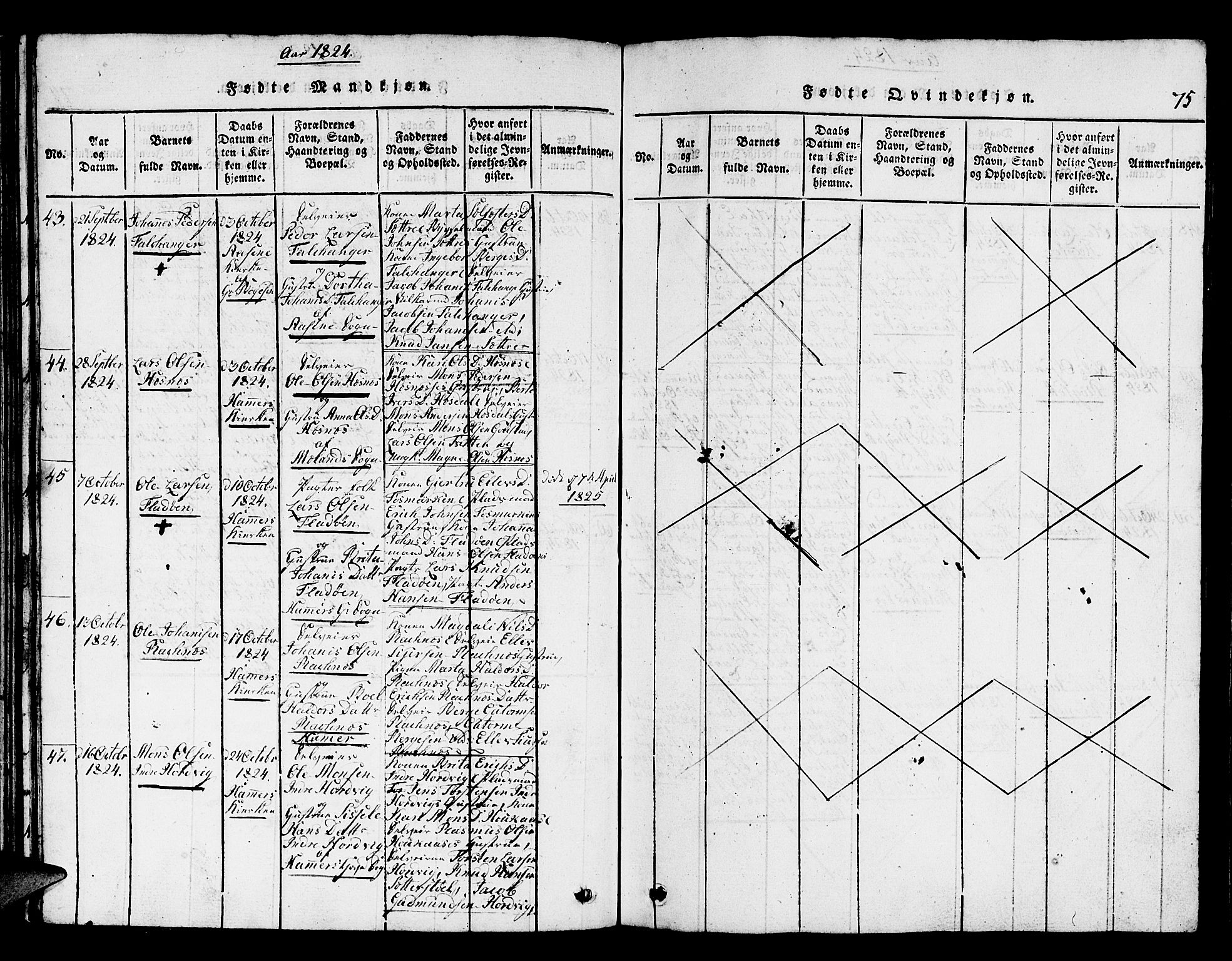 Hamre sokneprestembete, SAB/A-75501/H/Ha/Hab: Parish register (copy) no. A 1, 1816-1826, p. 75