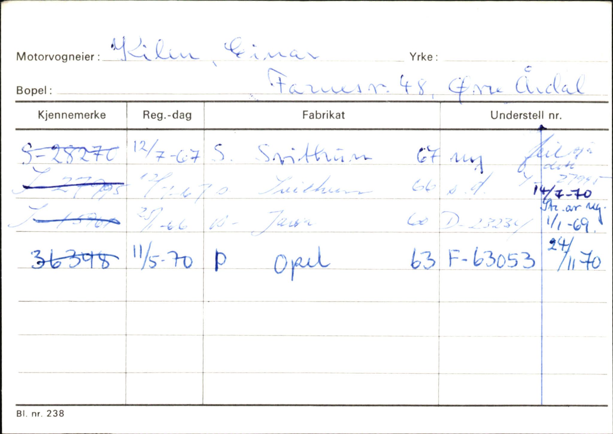 Statens vegvesen, Sogn og Fjordane vegkontor, AV/SAB-A-5301/4/F/L0145: Registerkort Vågsøy S-Å. Årdal I-P, 1945-1975, p. 1102