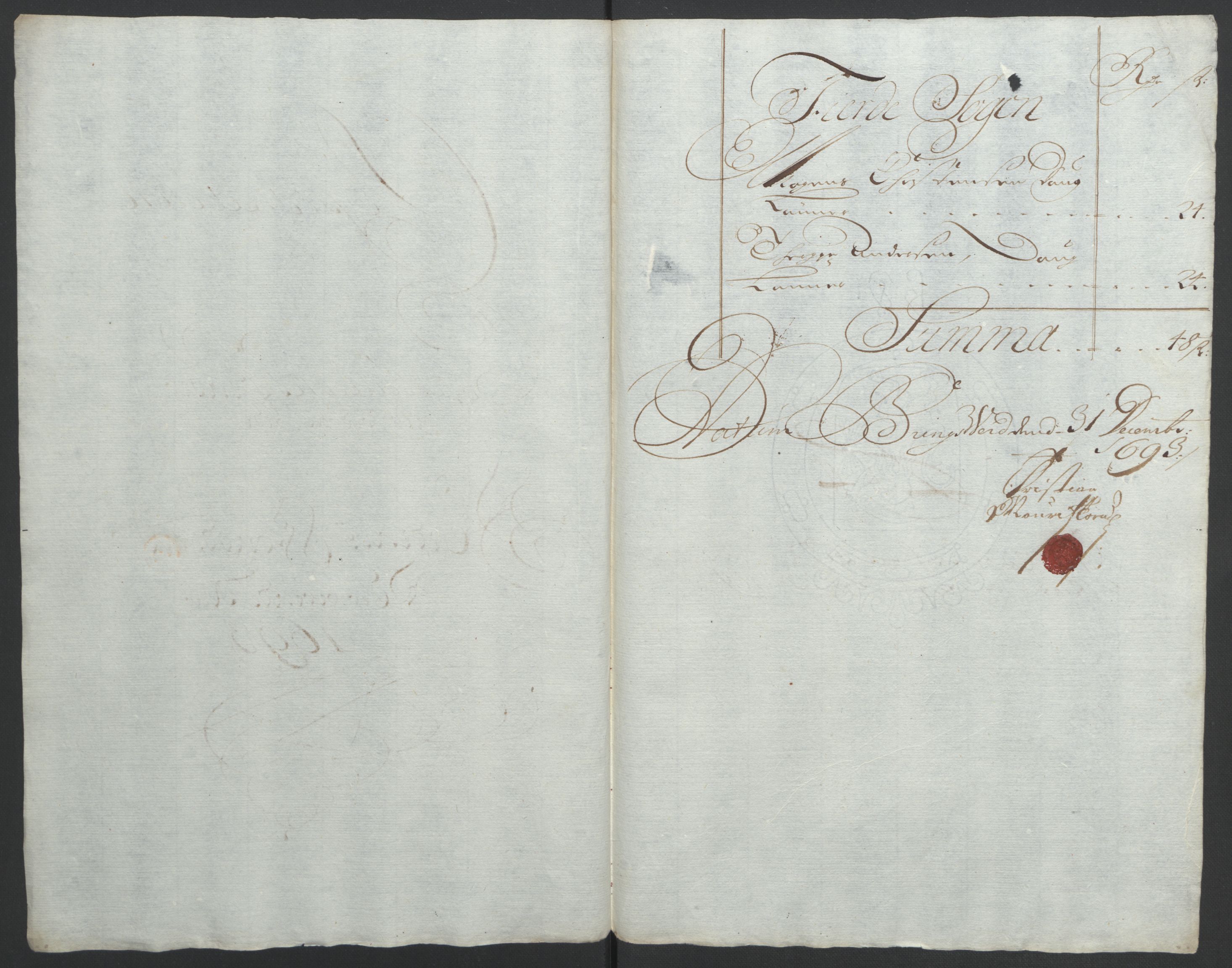 Rentekammeret inntil 1814, Reviderte regnskaper, Fogderegnskap, RA/EA-4092/R39/L2312: Fogderegnskap Nedenes, 1693-1695, p. 61