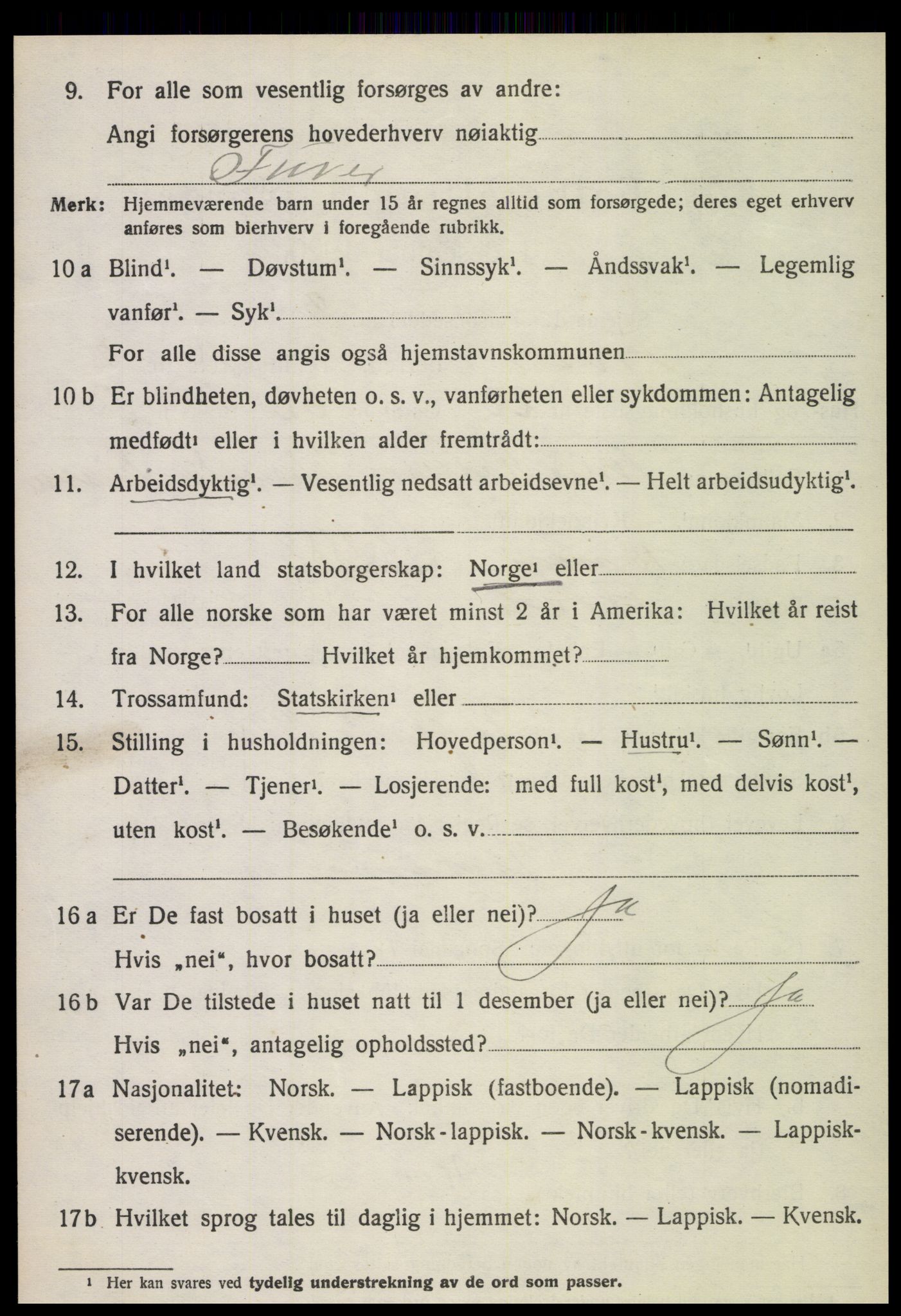 SAT, 1920 census for Frosta, 1920, p. 2609