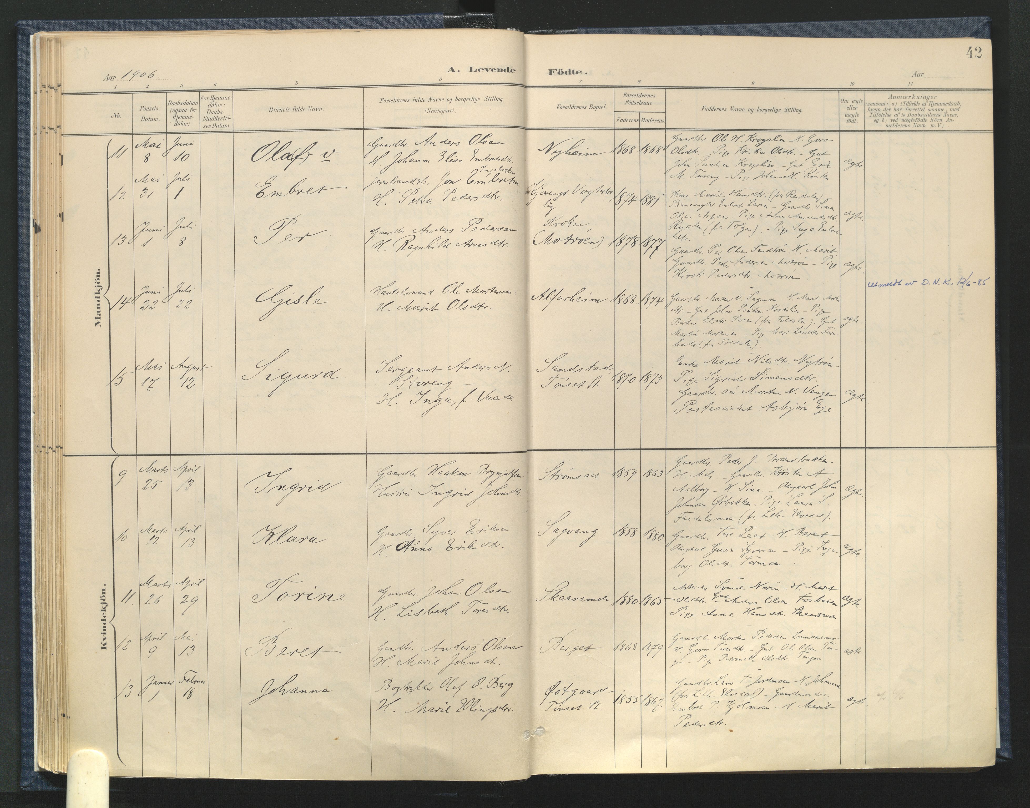 Tynset prestekontor, SAH/PREST-058/H/Ha/Haa/L0025: Parish register (official) no. 25, 1900-1914, p. 42