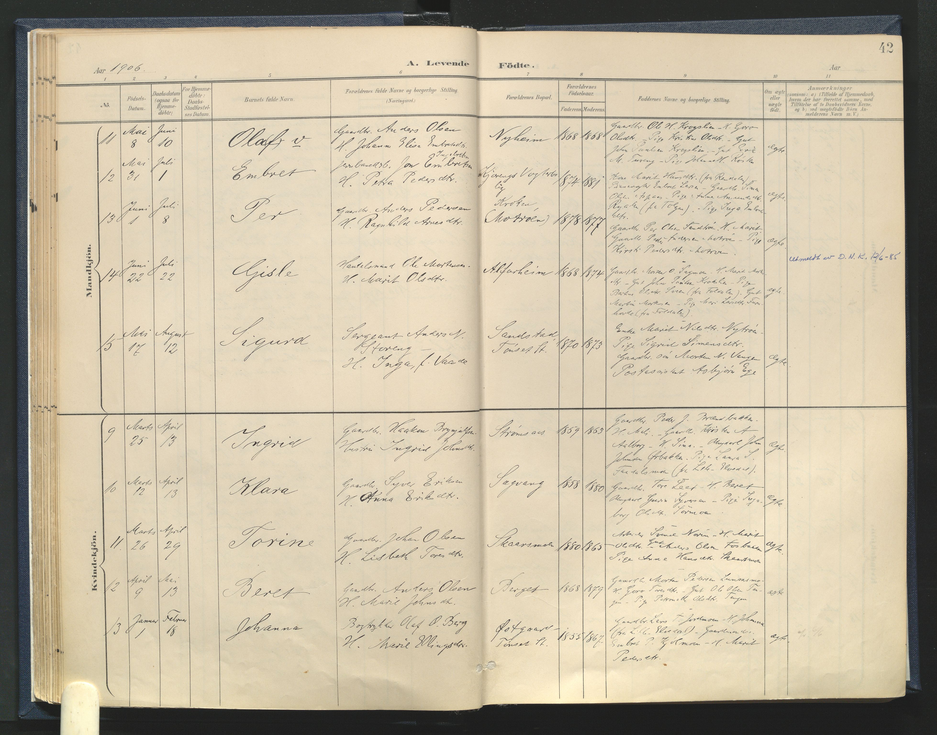 Tynset prestekontor, AV/SAH-PREST-058/H/Ha/Haa/L0025: Parish register (official) no. 25, 1900-1914, p. 42