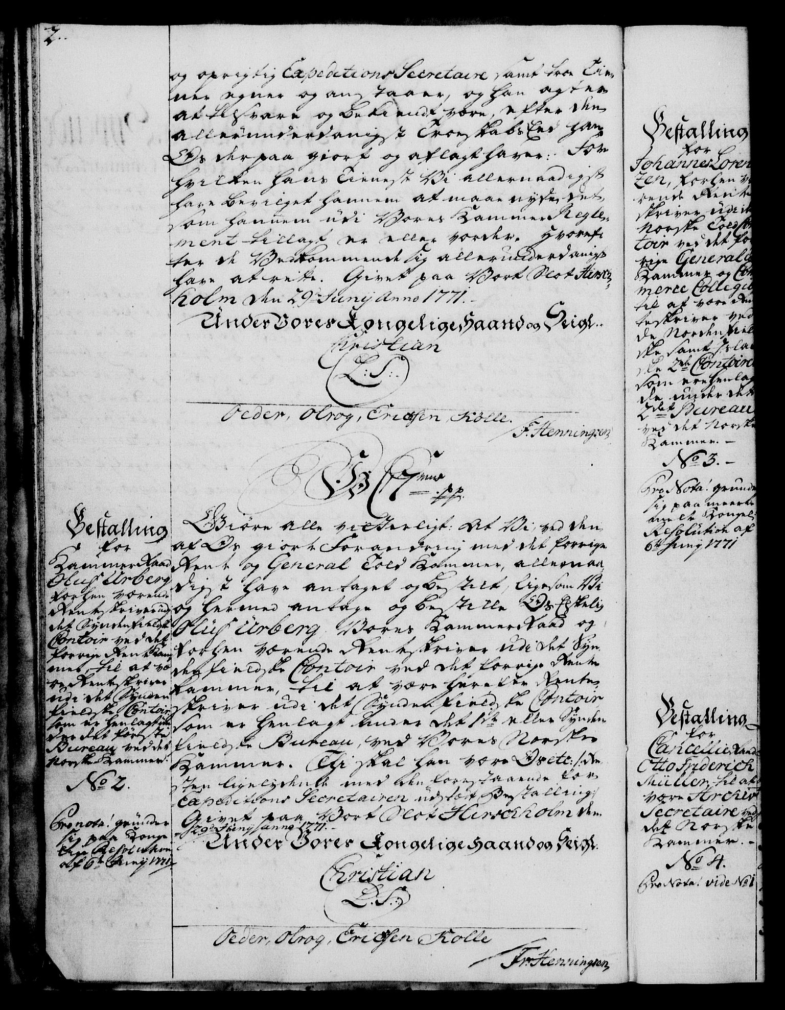 Rentekammeret, Kammerkanselliet, RA/EA-3111/G/Gg/Gge/L0005: Norsk bestallingsprotokoll med register (merket RK 53.29), 1771-1773, p. 2