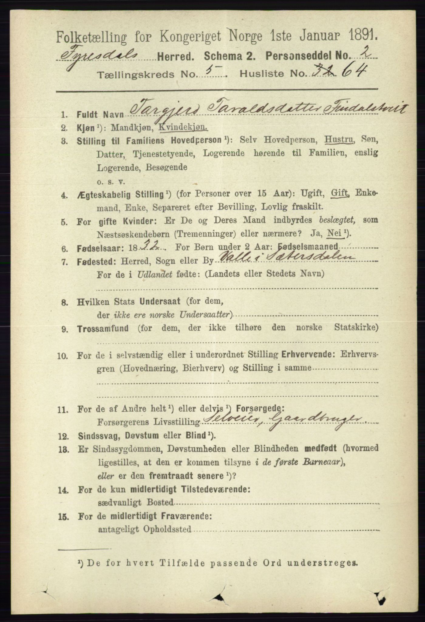 RA, 1891 census for 0831 Fyresdal, 1891, p. 1617