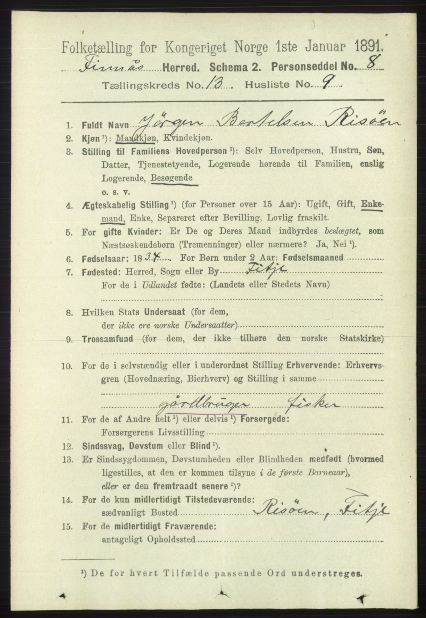 RA, 1891 census for 1218 Finnås, 1891, p. 5653