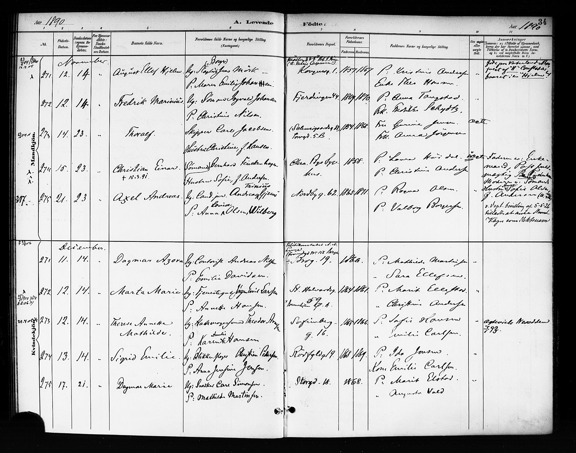 Rikshospitalet prestekontor Kirkebøker, AV/SAO-A-10309b/F/L0008: Parish register (official) no. 8, 1890-1893, p. 34