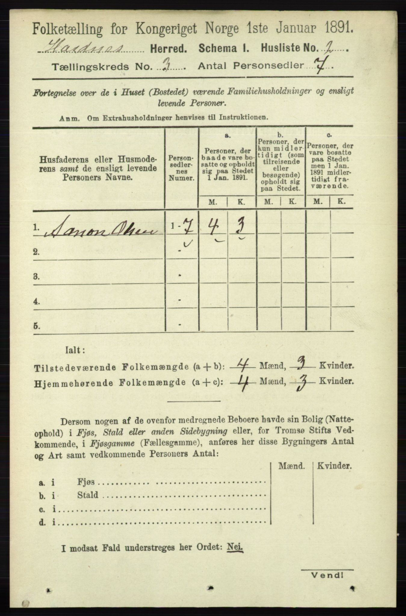 RA, 1891 census for 0936 Hornnes, 1891, p. 478