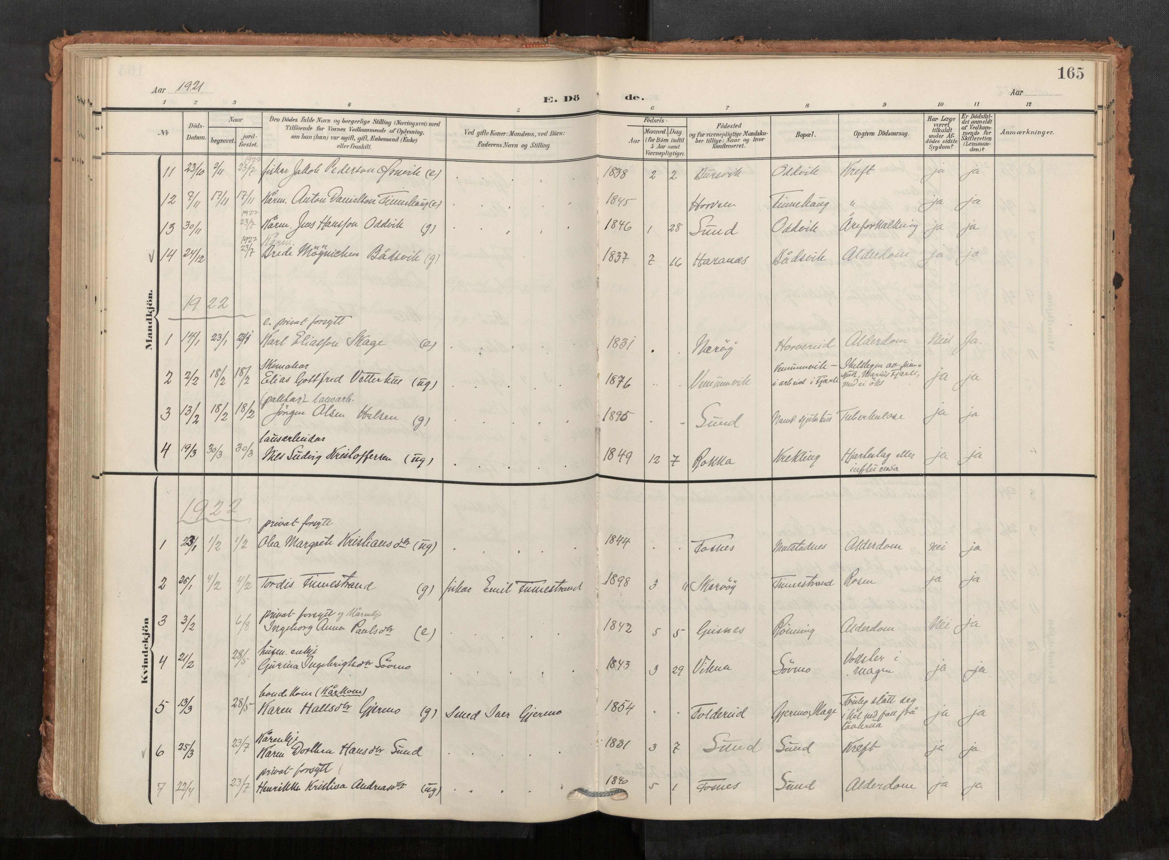 Kolvereid sokneprestkontor, AV/SAT-A-1171/H/Ha/Haa/L0001: Parish register (official) no. 1, 1903-1922, p. 165