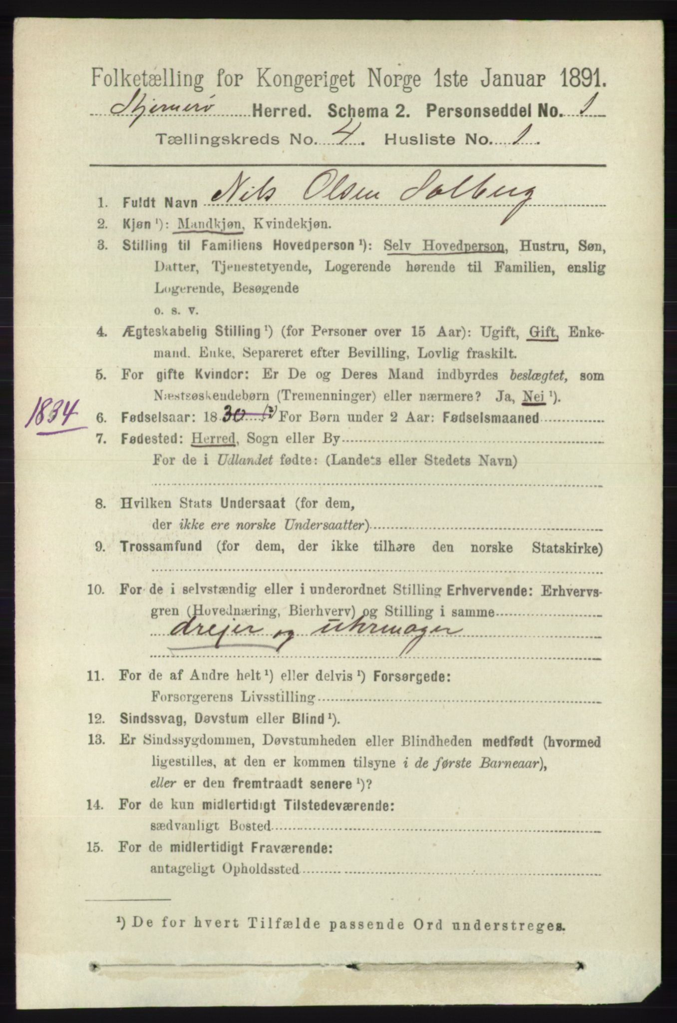 RA, 1891 census for 1140 Sjernarøy, 1891, p. 593