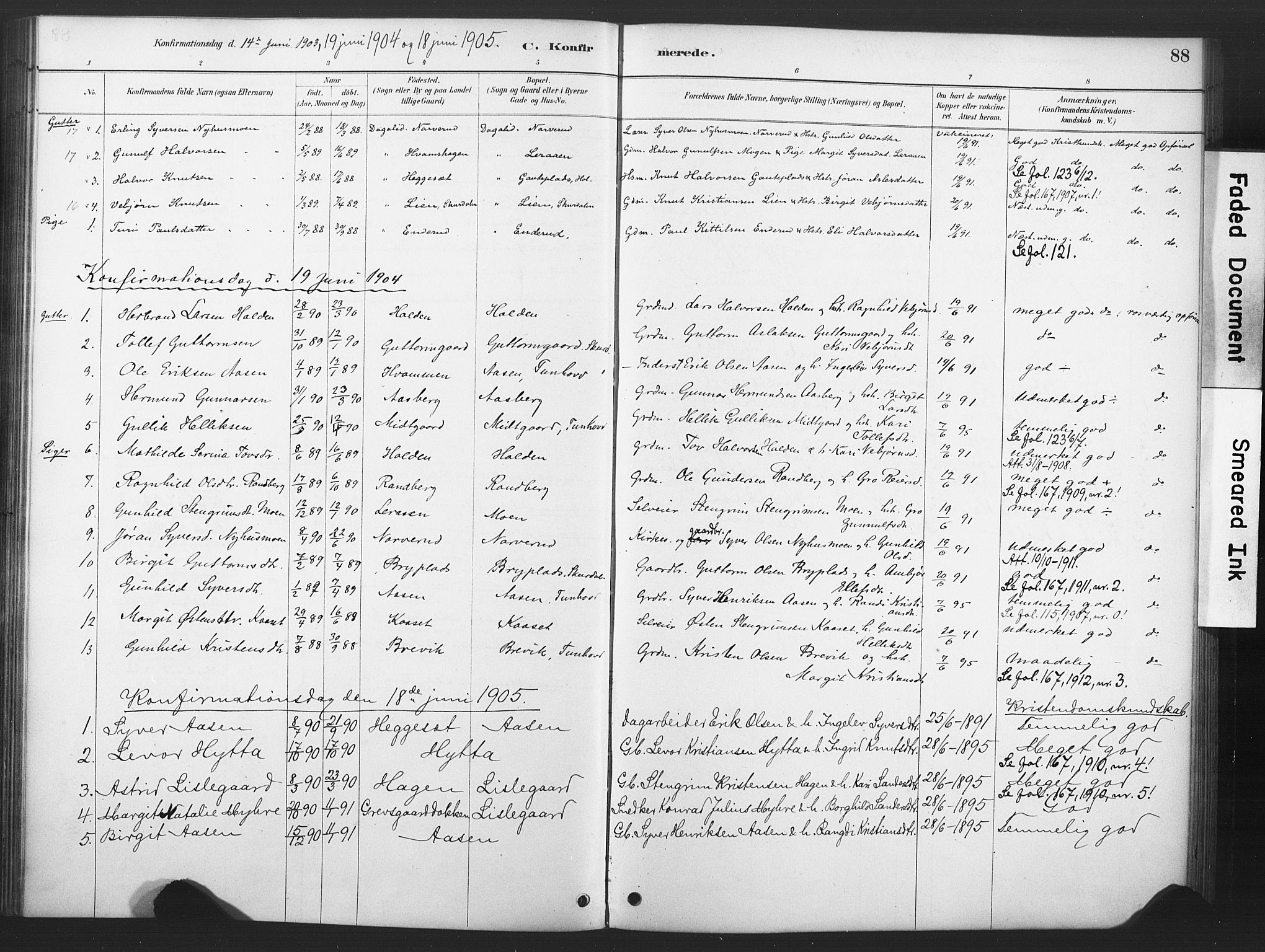 Nore kirkebøker, SAKO/A-238/F/Fd/L0001: Parish register (official) no. IV 1, 1878-1918, p. 88