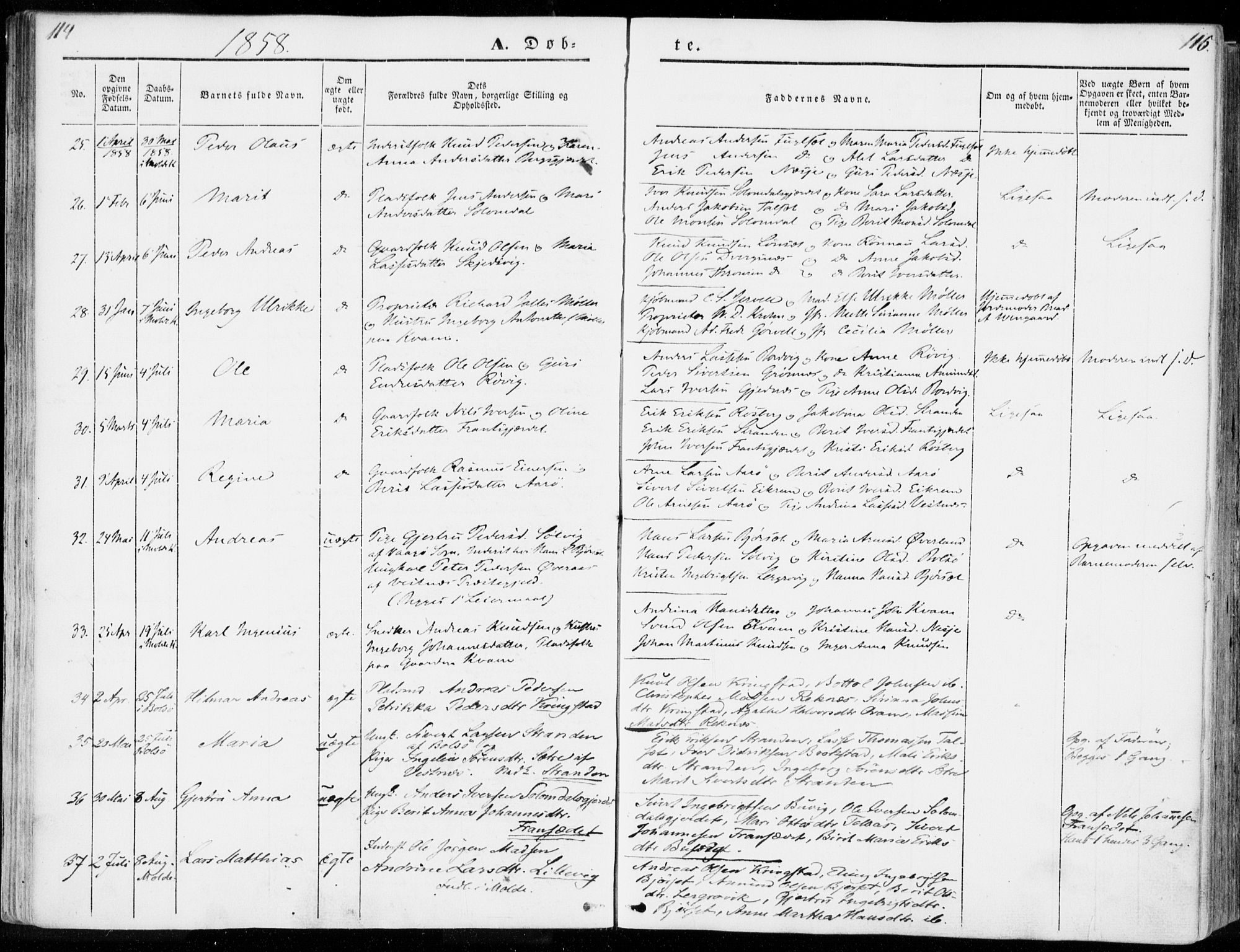 Ministerialprotokoller, klokkerbøker og fødselsregistre - Møre og Romsdal, SAT/A-1454/555/L0653: Parish register (official) no. 555A04, 1843-1869, p. 114-115